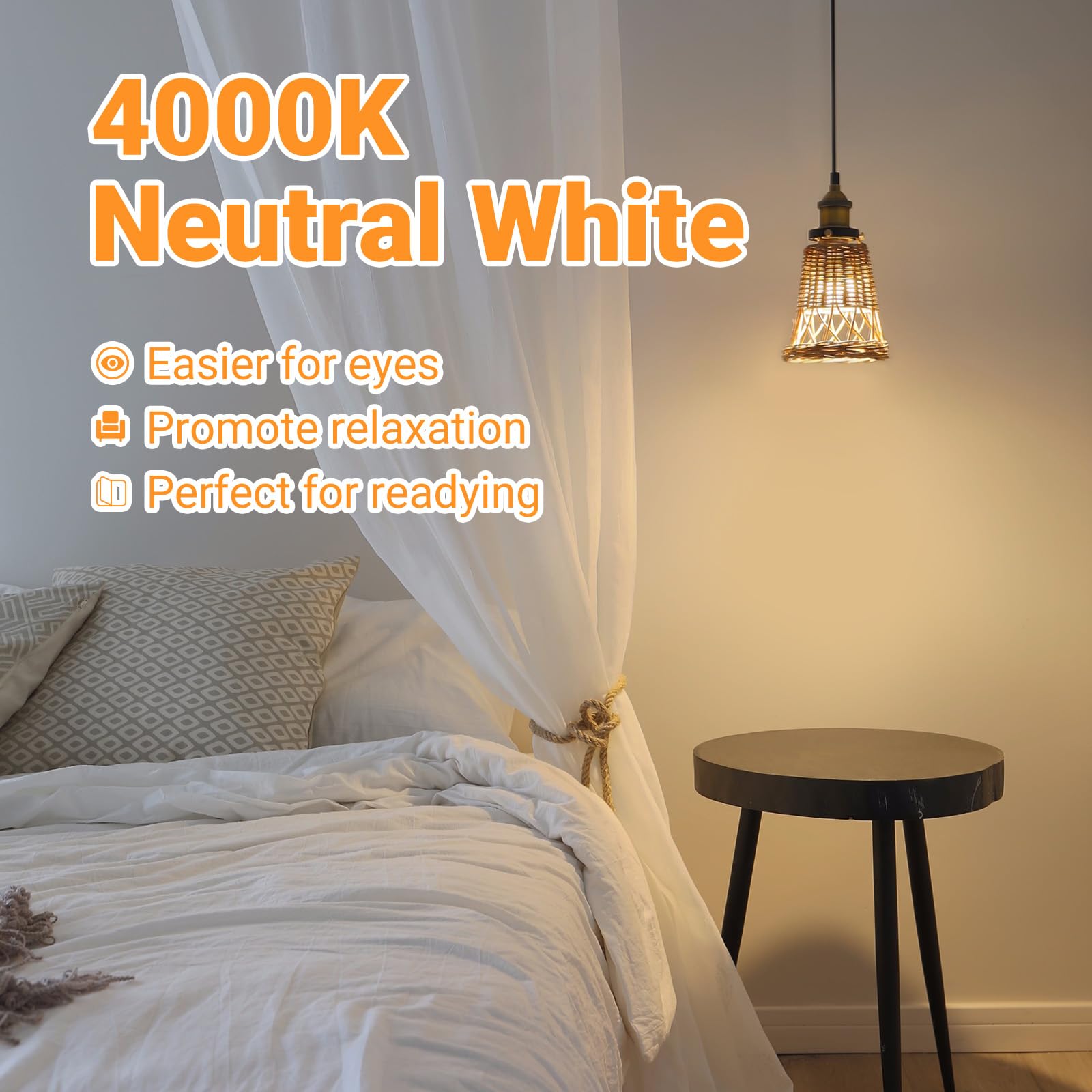 A19 E26 Base Dimmable Edison Led Bulb, 4W(40 Watt Equivalent) Stepless Dimming Light Bulbs 400Lm, 4000K Neutral White, Vintage C
