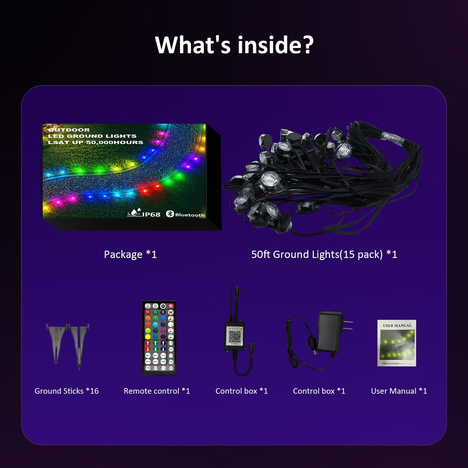 Ivrich Outdoor Ground Lights  50Ft Smart Rgb Outdoor Light With Color Changing  Remote & App Control  Ip68 Waterproof  Music Sync  Timer Function  Pathway Lights Patio Deco For Lawn Yard Garden