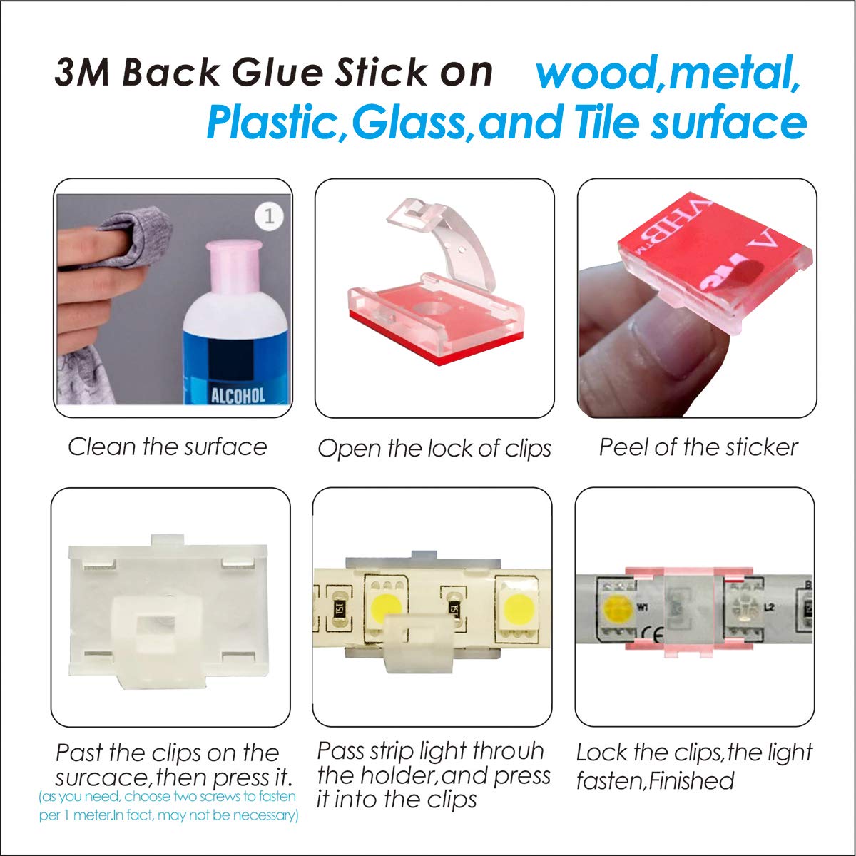 Atb Future Led Strip Light Self-Adhesive Mounting Brackets And Clips,Led Strip Light Holder,Cable Wires Organizer Clips For Vehi