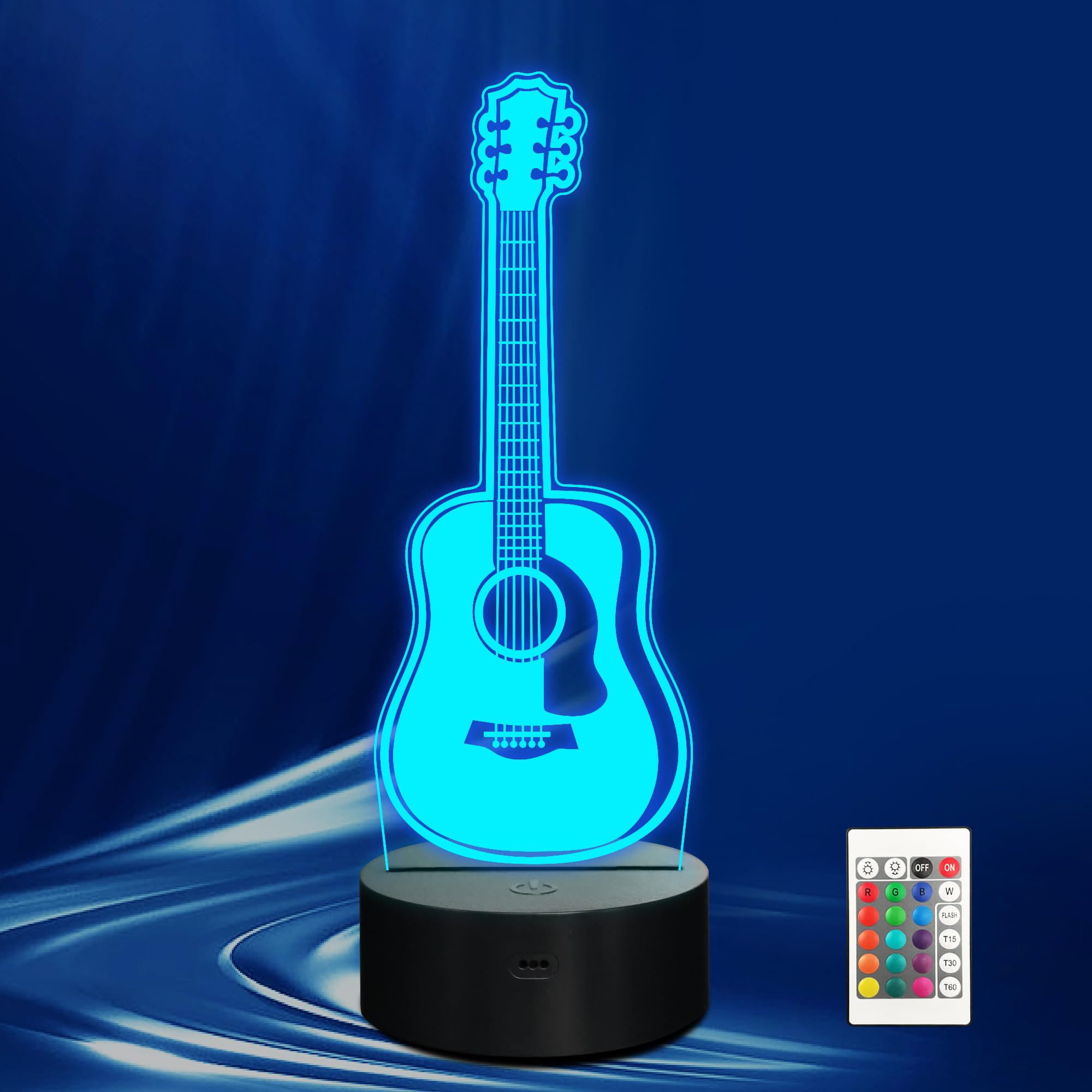 CoolGift Mart Acoustic Guitar Night Light, 3D LED Optical Illusion Lamp with Remote Control and Timer, Gifts for Guitar Players