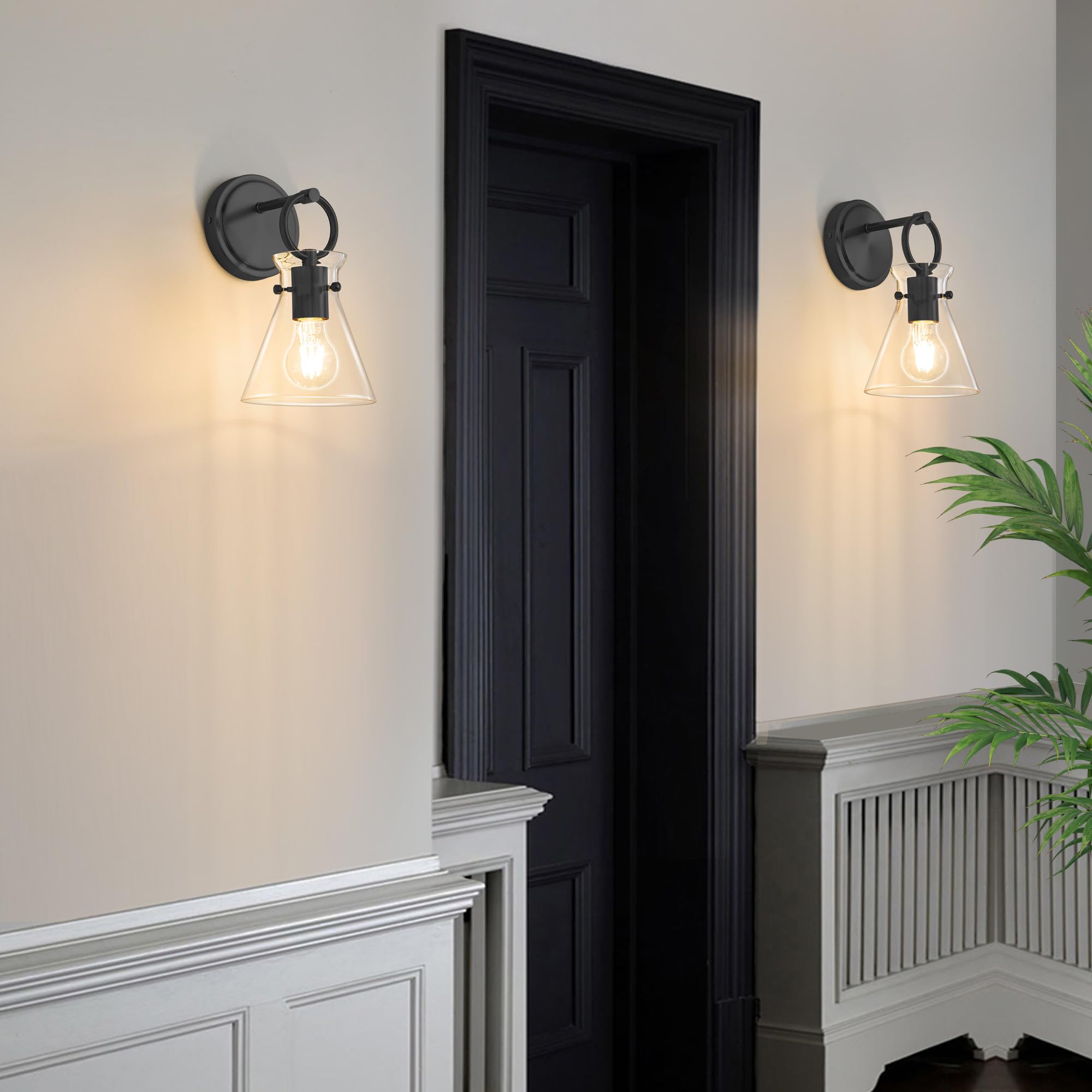 Gednbo Wall Sconces Set Of 2 Modern Vanity Light Fixtures For Bathroom Black Wall Mount Lighting Lamp Hardwired Farmhouse Wall Lights With 6 Inch Clear Glass Shade For Bedroom Living Room Mirror
