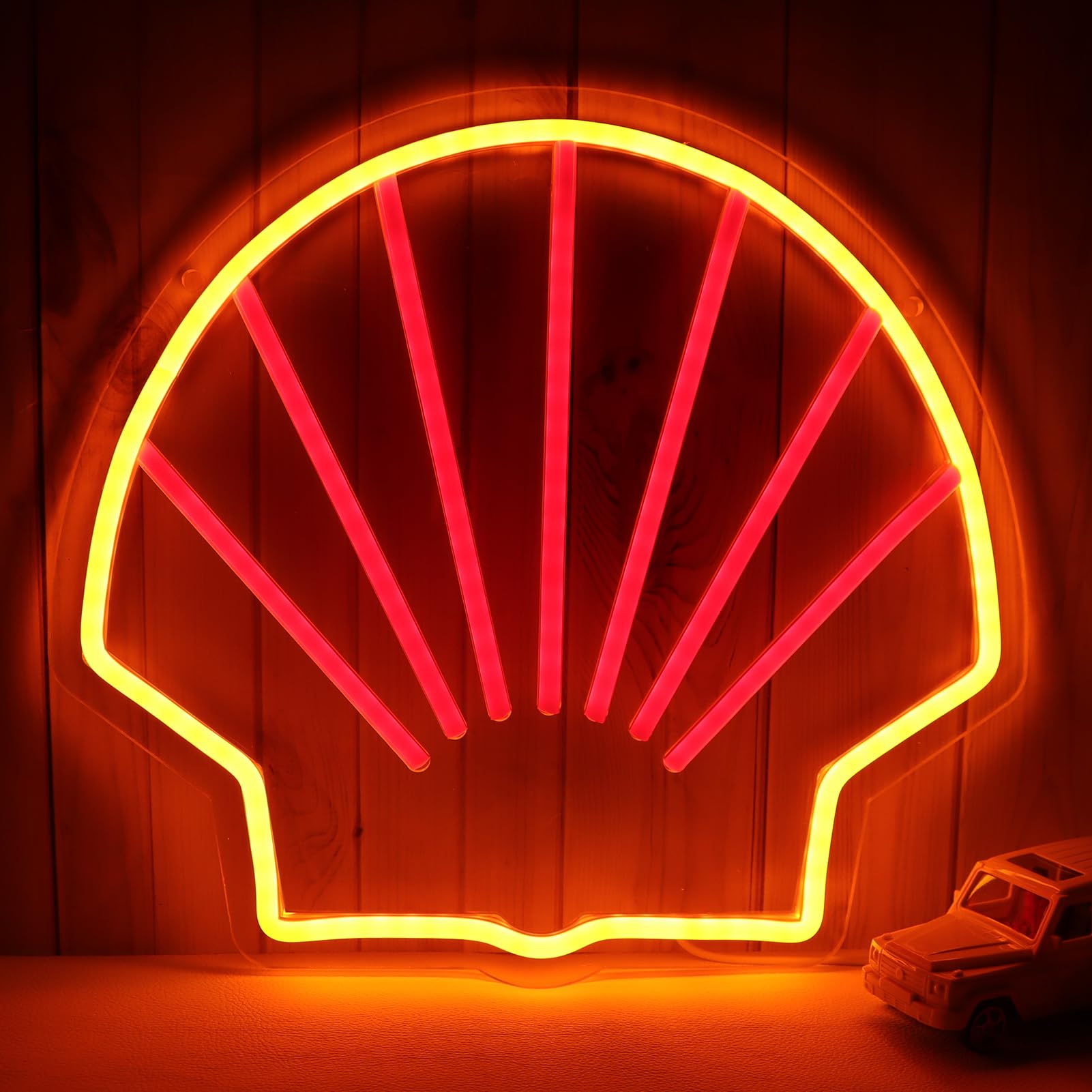 WonderfulLife Neon Shell Sign for Garage Decor, LED Wall Light, Orange and Red, Easy Hanging