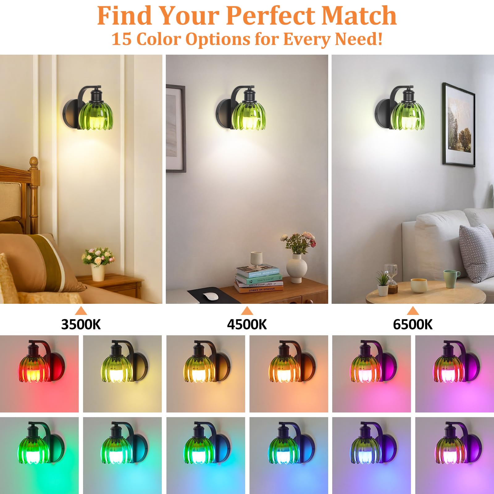 VerRon Rechargeable Wall Sconce, Green Glass Lampshade, Wireless, Remote Control, 1-Pack, Black, Model B05092P