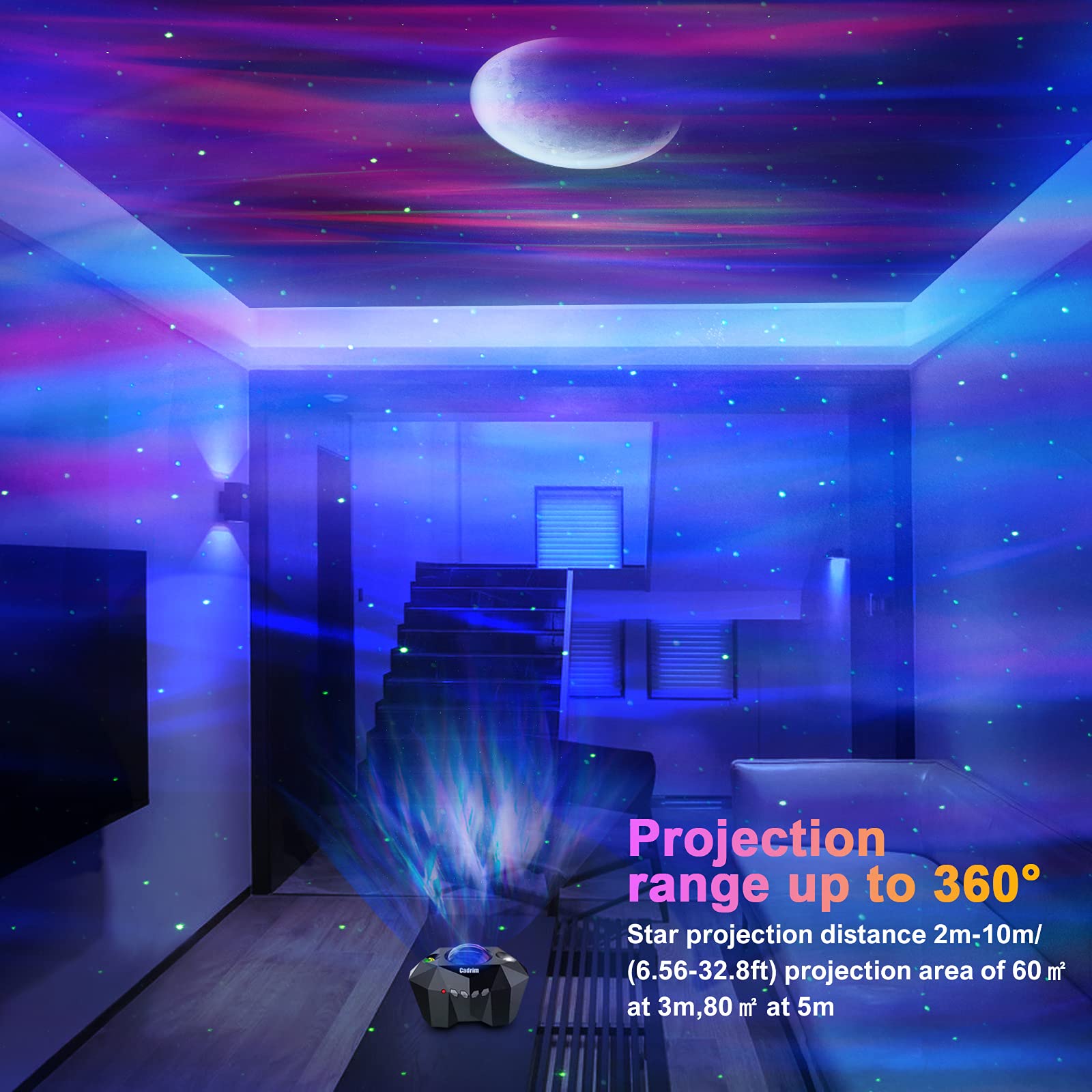 Cadrim Star Projector Aurora with Bluetooth Speaker, Remote, Black, Model AC6923