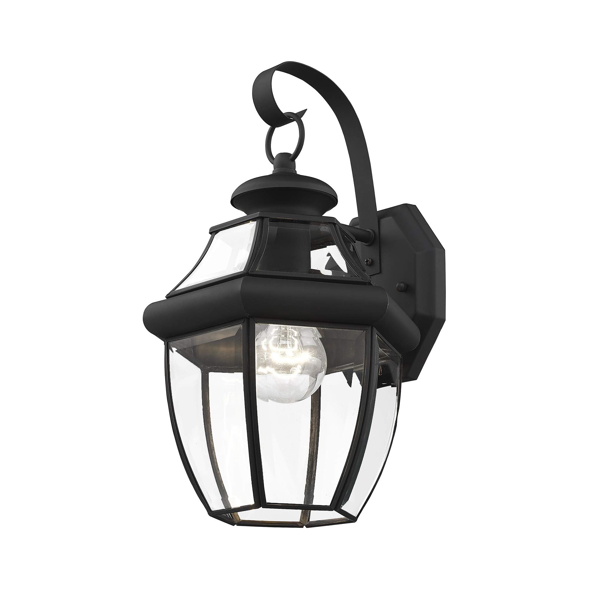 Livex Lighting 2151-04 Monterey 1 Light Outdoor Black Finish Solid Brass Wall Lantern With Clear Beveled Glass, 13'' X 8.5'' X 8