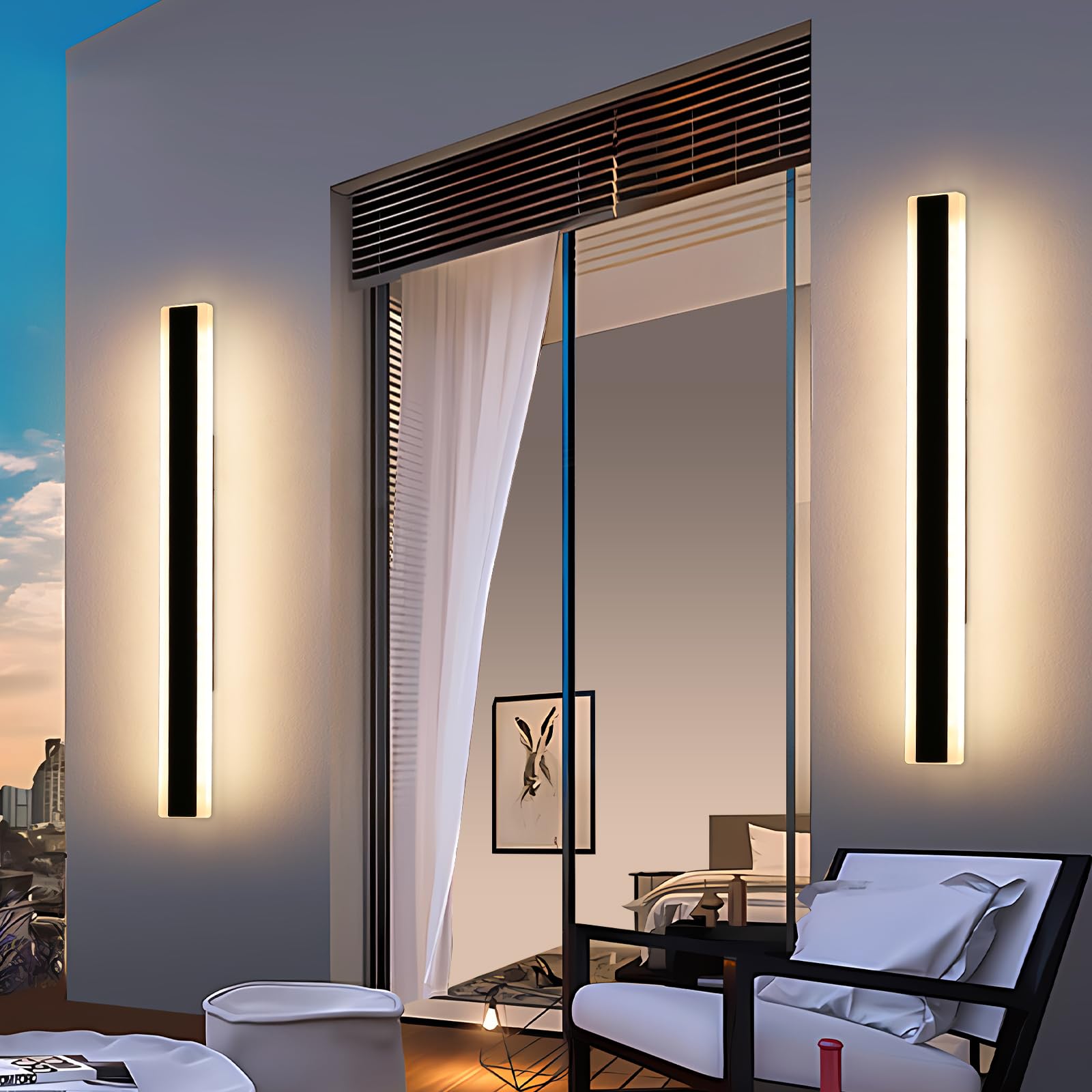 Mikeru 2Pack 47.2Inch Outdoor Wall Light Fixtures  10%-100% Dimmable Outdoor Wall Lights Exterior Front Porch Light 3000-6000K Wall Mounted Led Lighting For Basement  Shop Garage Lighting