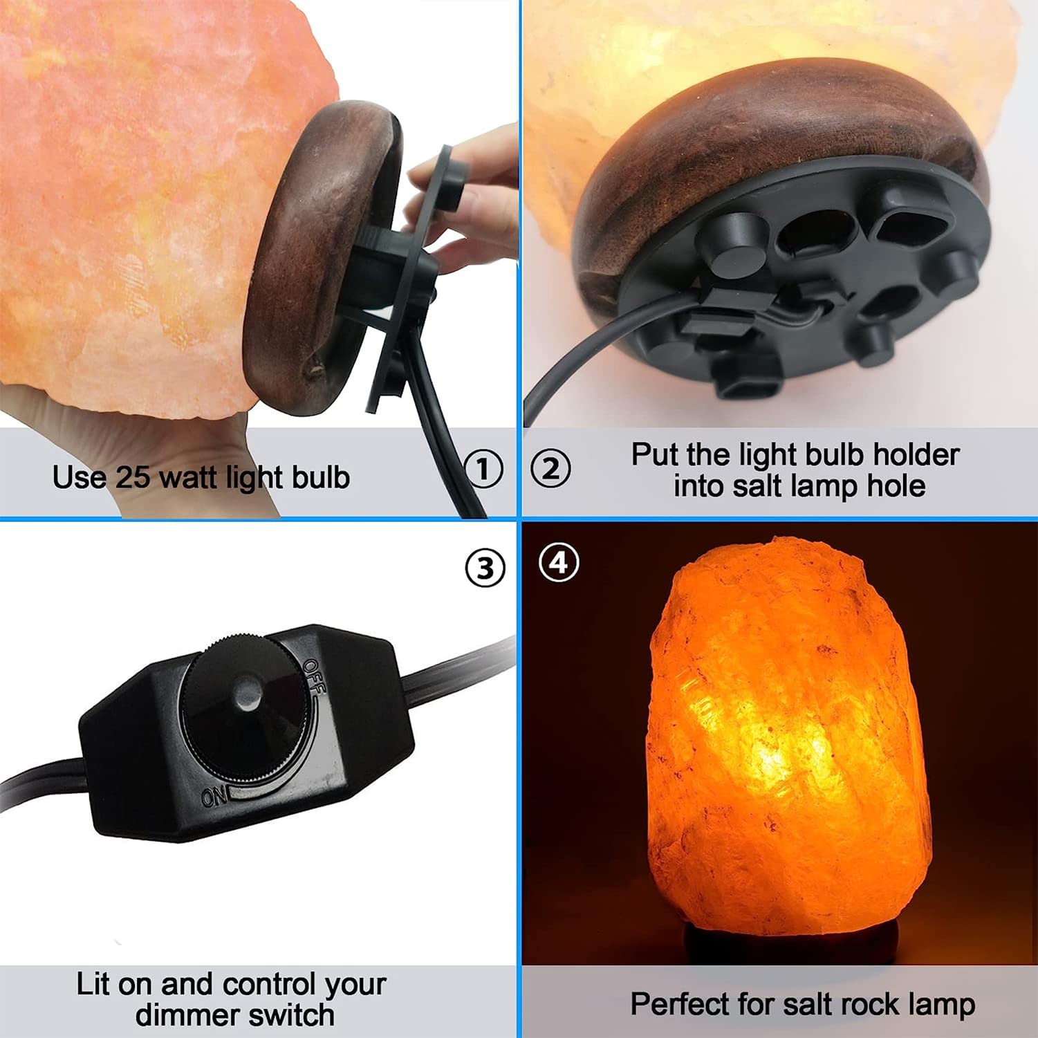 Himalayan Salt Lamp Cord, With Dimmer Switch ,Christmas Bulb,Salt Lamp Cord With Dimmer Control And Base Assembly,5 Feet ,E12 Base For Himalayan Salt Lampsand With Six Free 15W Bulbs For Salt Lamp (1)