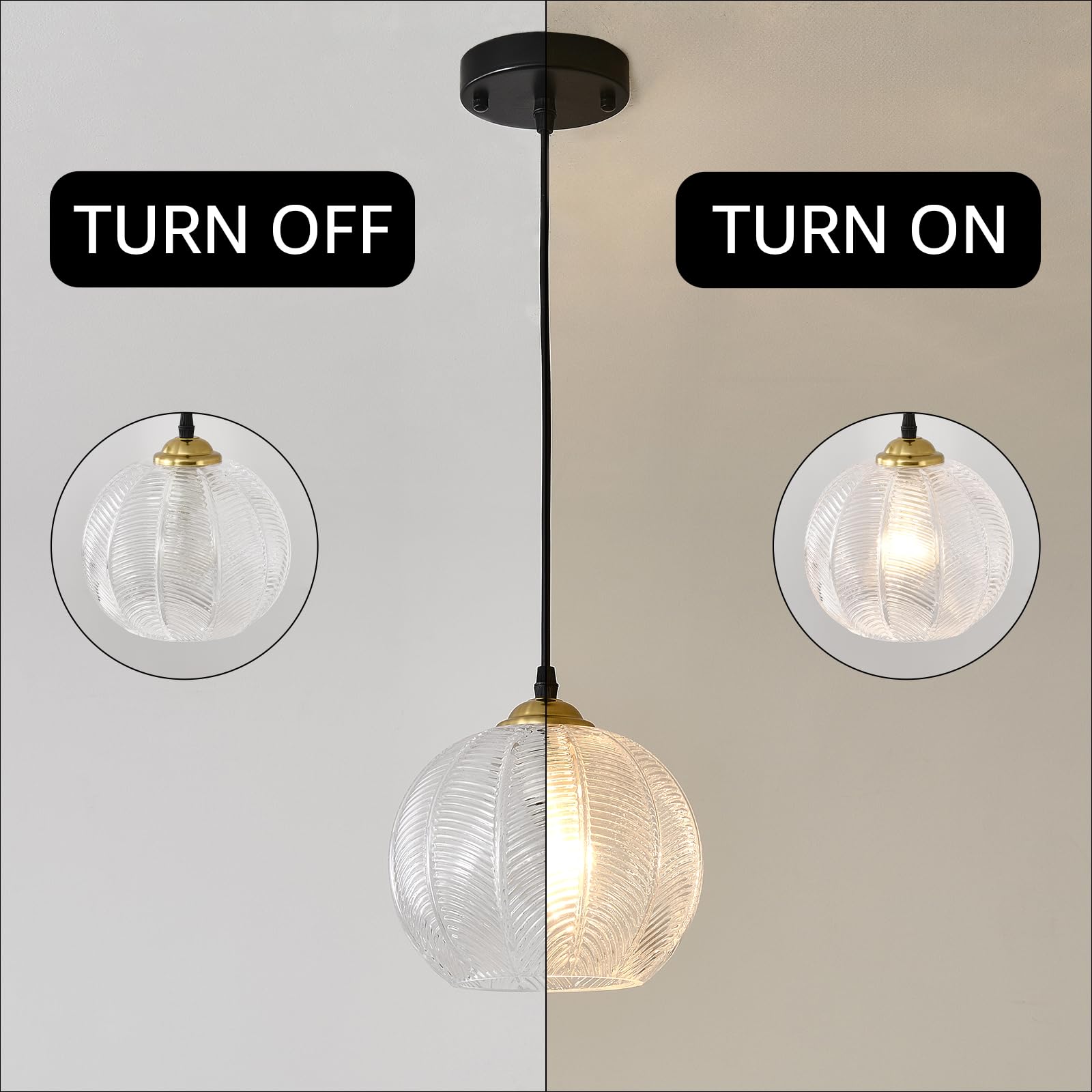 Testoys Clear Glass Pendant Light, Single Large Globe Shade Hanging Chandelier, 9.8-Inch Hand Blown Glass Ball Pendant Light Fix
