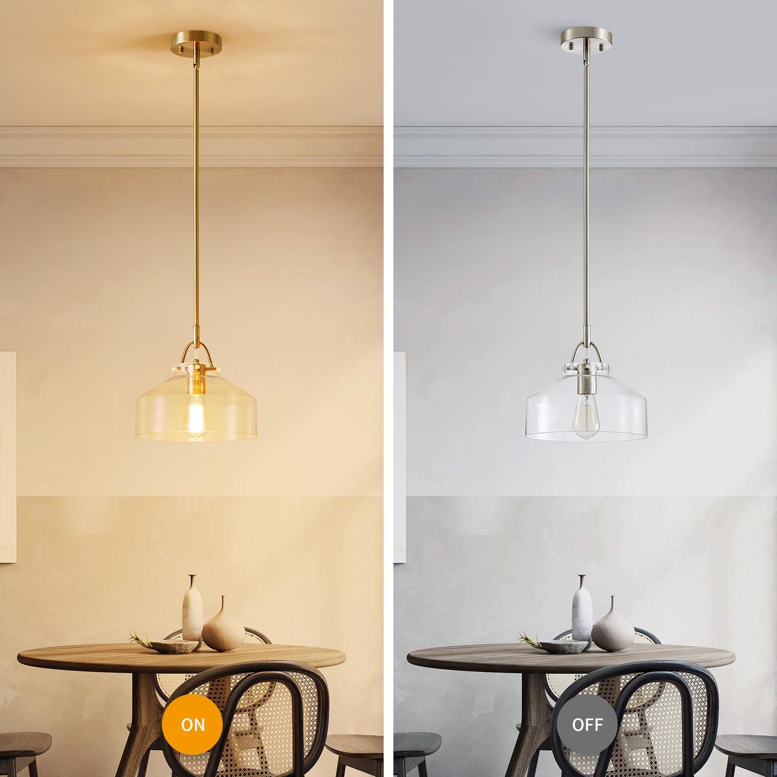 WUZUPS Chandelier Pendant Light, Rustic Farmhouse Round, 9.4"H x 10.6"W, Brushed Nickel, Clear Glass Shades, Model USHD0351N