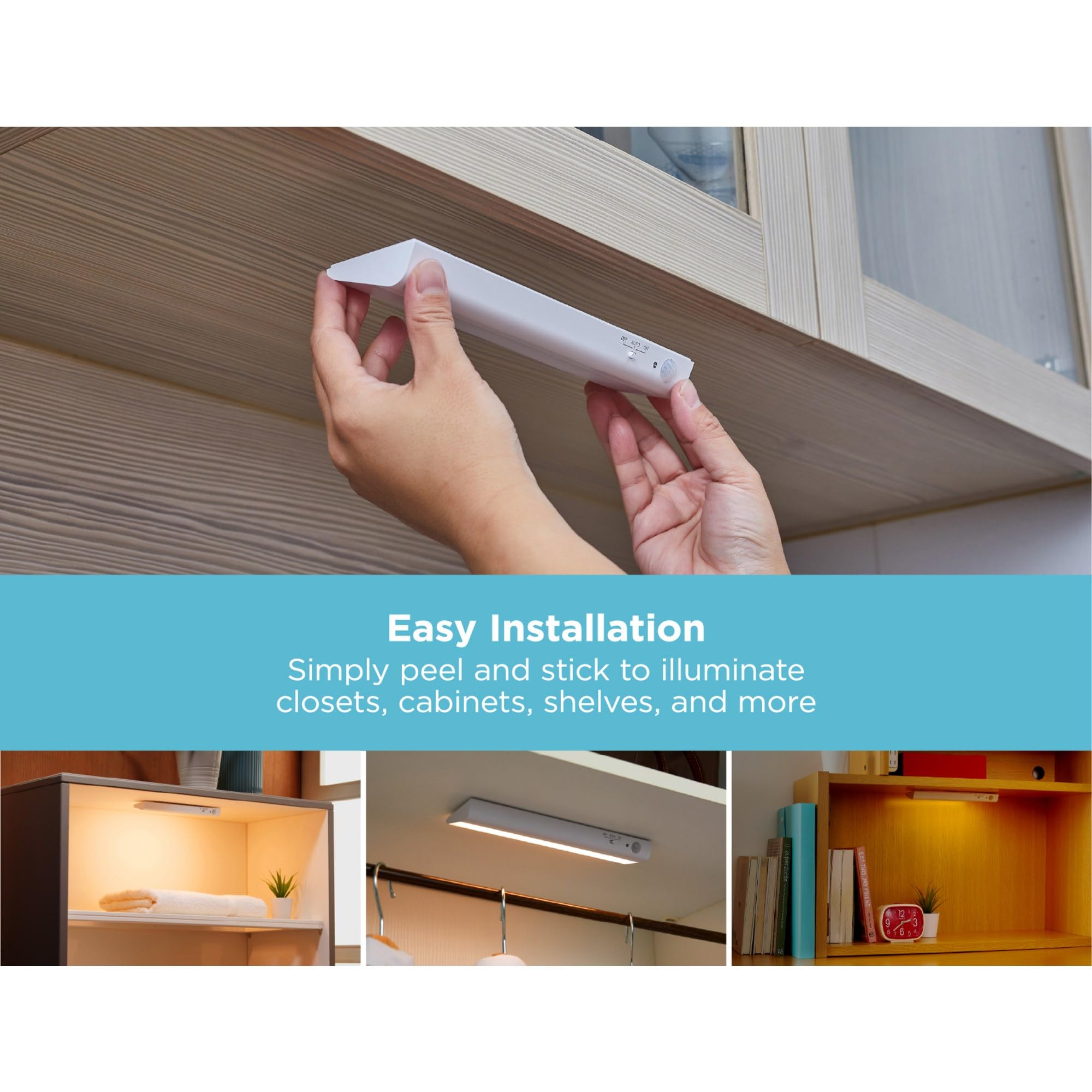 BLACK+DECKER Battery Operated Under Cabinet Lighting, Motion Sensor, Warm White LED, 1 Bar, Stick-On for Kitchen & Closets