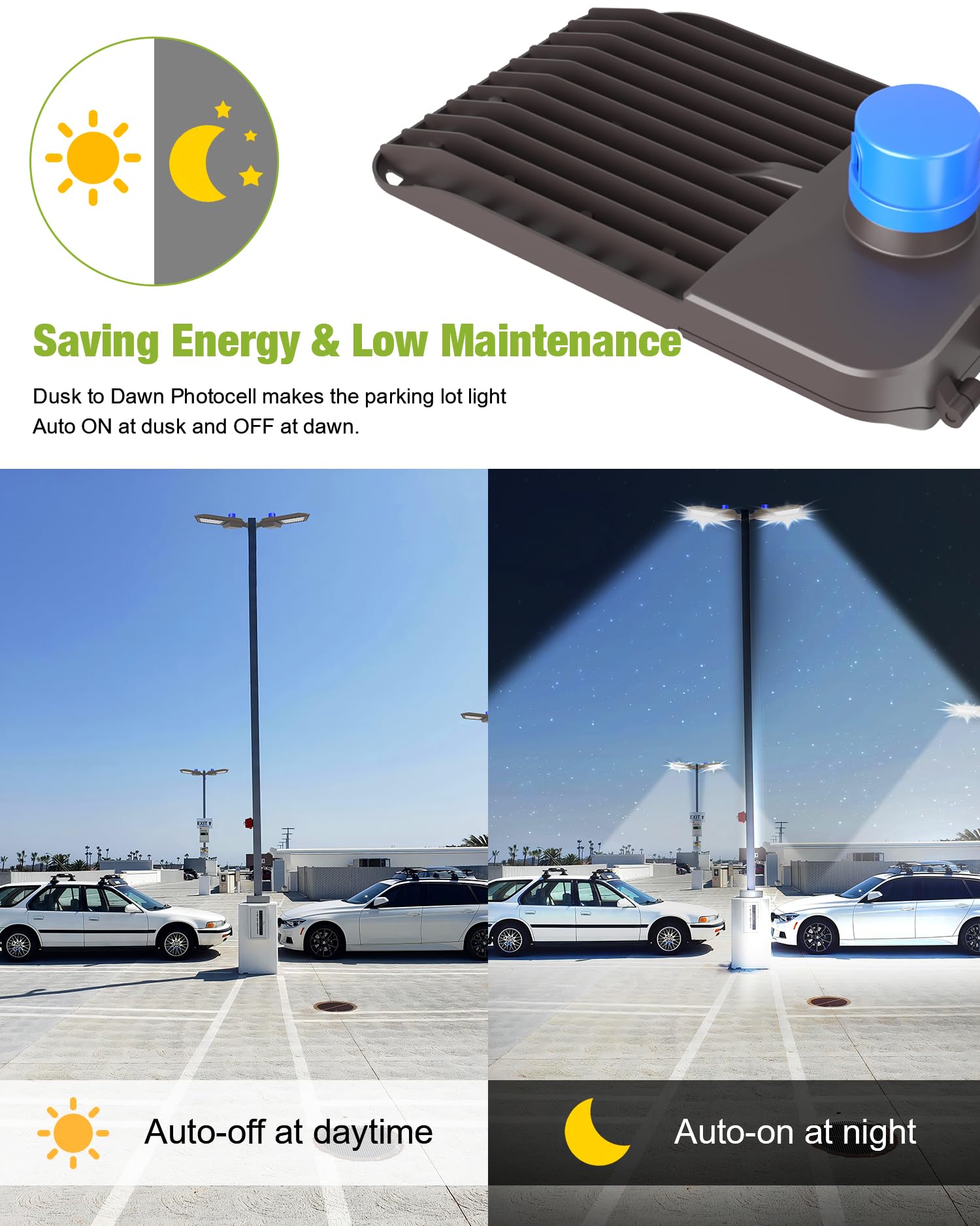 Yxl Led Parking Lot Light, 200W Led Shoebox Light With Dusk To Dawn Photocell,28000Lm 5000K Daylight Arm Mount, Ip65 Waterproof,