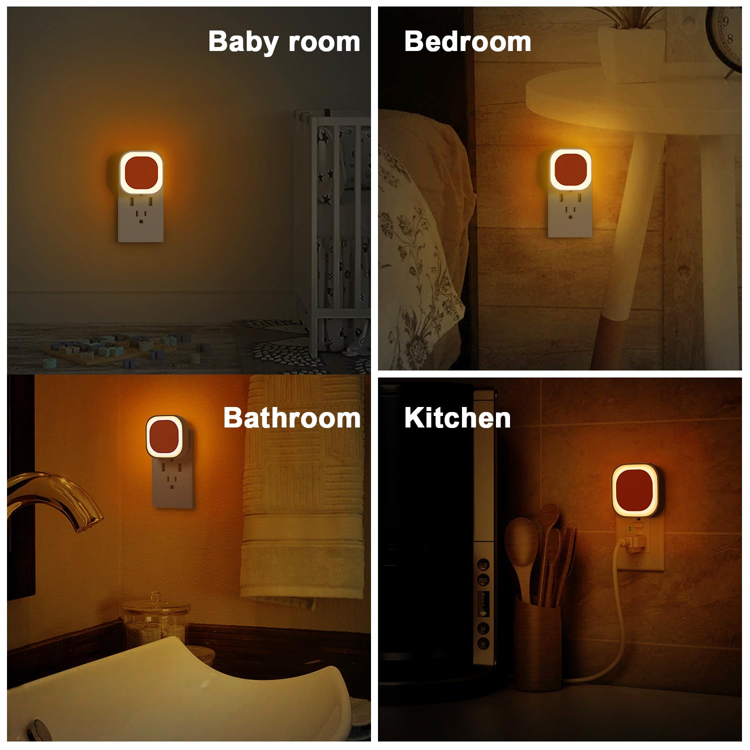 YUNLEX Dimmable Night Light, Amber LED Plug-in with Auto Dusk to Dawn Sensor, Model NLS21, for Bathroom, Hallway, Bedroom, and More