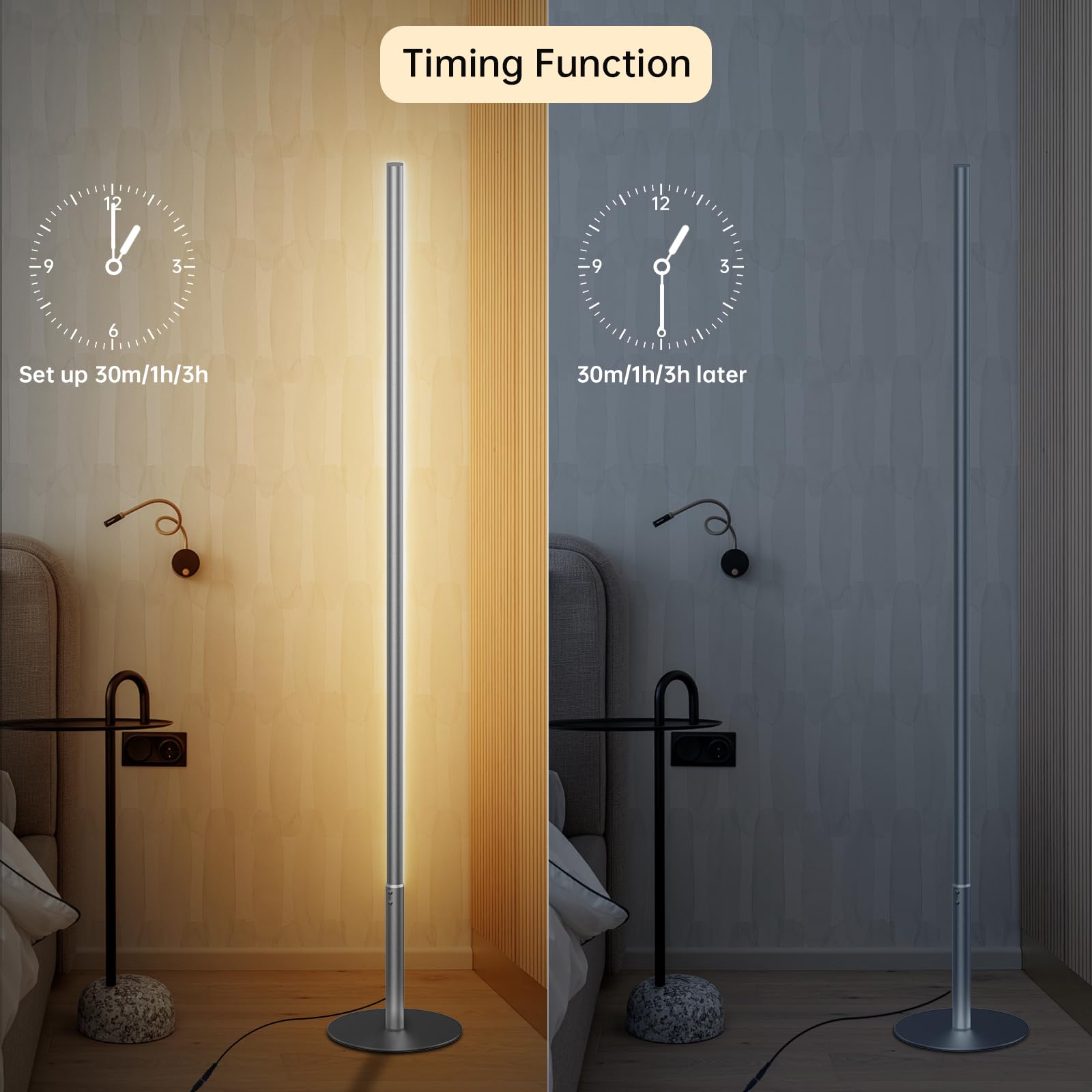 Marlrin Minimalist Corner Floor Lamp 2700K-6500K Dimmable With Remote Control 57.8'' Height Metal Slim Ambient Standing Led Ligh
