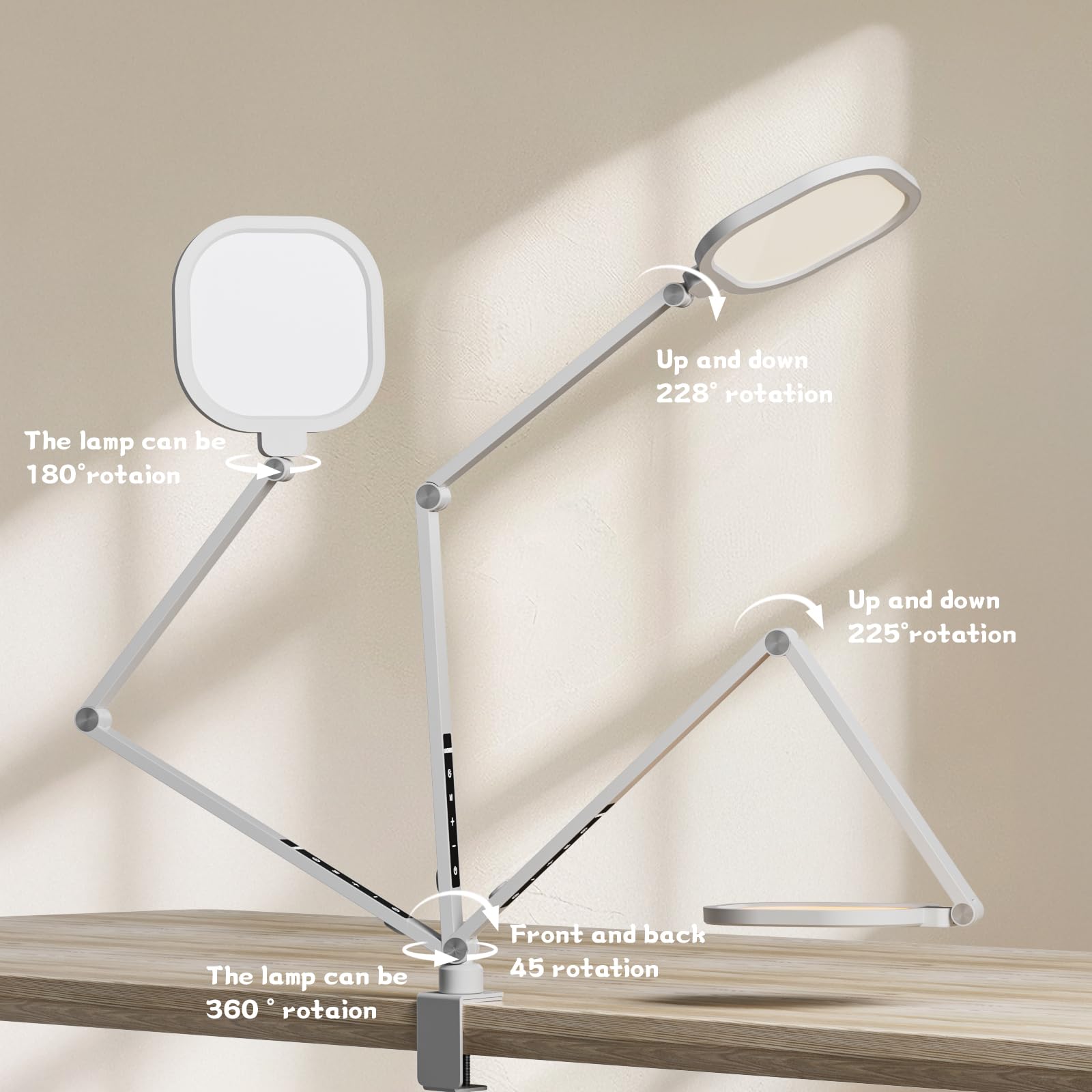 Led Desk Lamp For Home Office, 15W Desk Light With C- Clamp, Swing Arm, Memory & Timer Function, 1200Lm Dimmable Computer Light