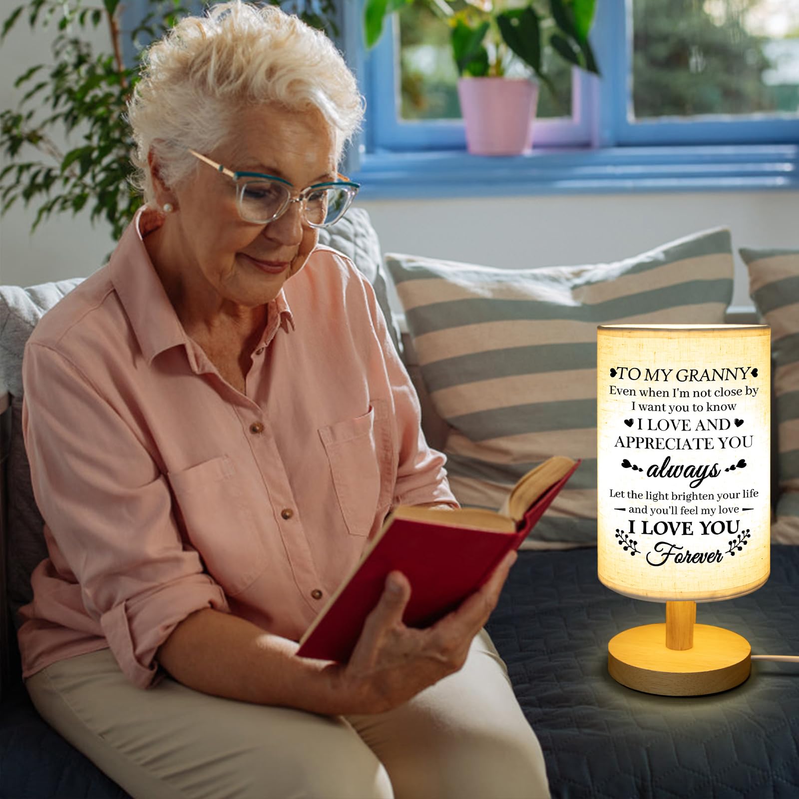 Calibron Gifts For Granny From Grandkids, Granny Birthday Gifts Fabric Lamp, Birthday Gifts For Granny Table Lamp With Wooden St