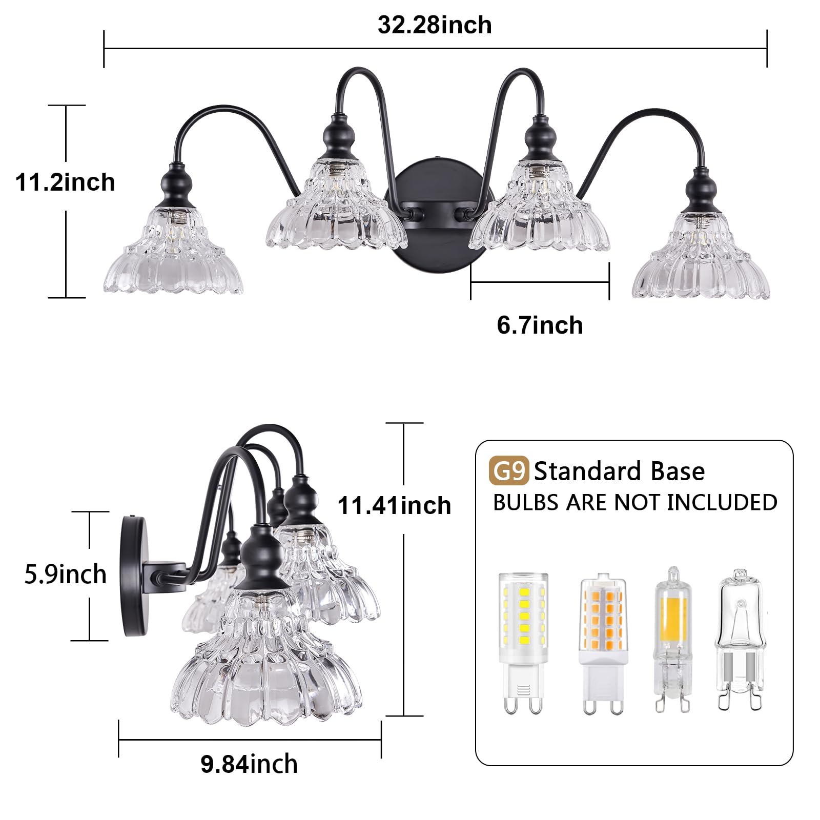 TLOLGT 4-Light Vanity Light Fixtures - Brass Glass Vintage Wall Sconces for Bathroom, Dining Room, Bedroom - Model A123-4B