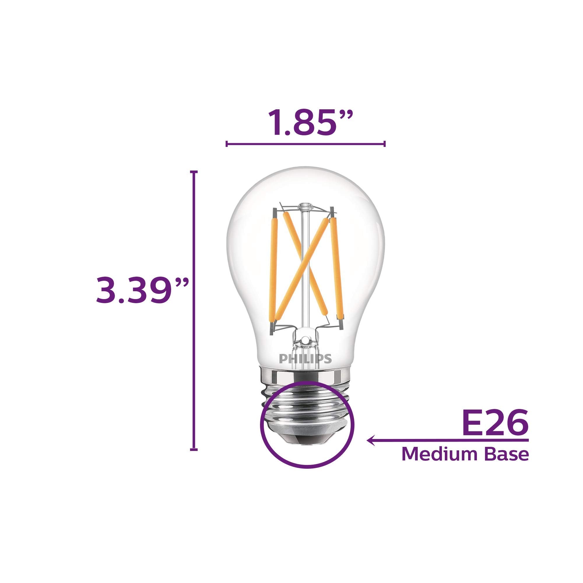 Philips LED A15 Light Bulb, Dimmable, EyeComfort, 350 Lumen, 2700-2200K, Soft White, 8-Pack, Model 548981