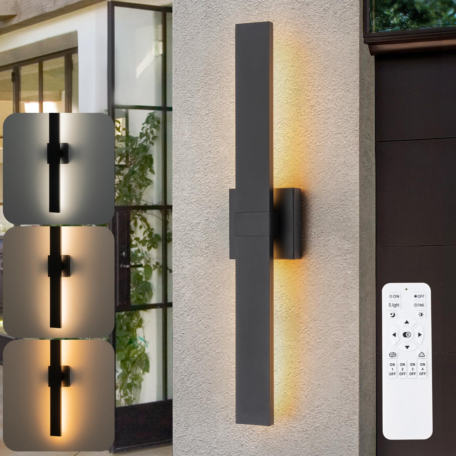Zicbol Modern Outdoor Wall Light 3CCT Dimmable LED Outdoor Sconce Lights with Remote Control(3000K 4000K 6000K)  27.2 Black Outside Light Fixtures for House Front Door Garage Porch & Patio