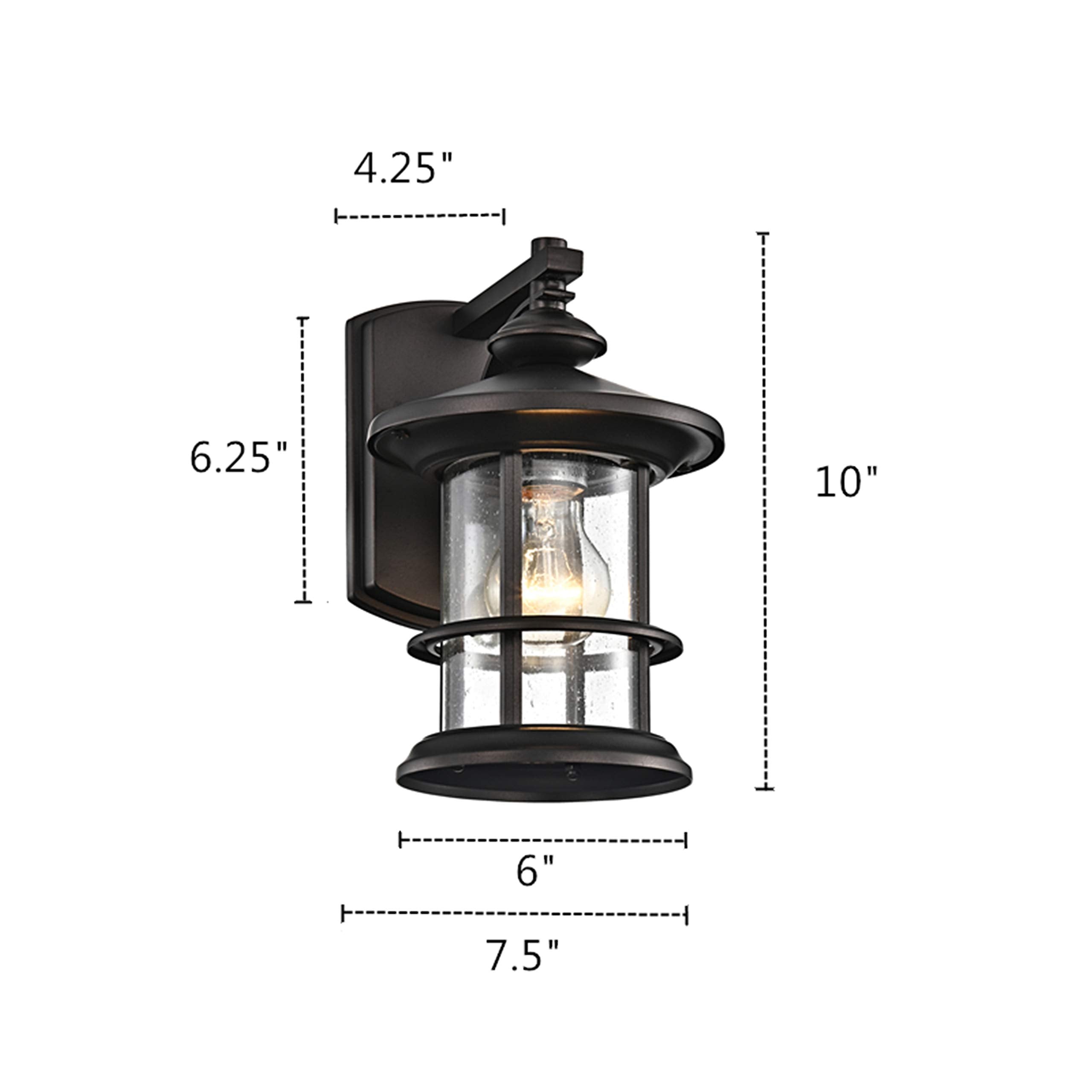 MICSIU Outdoor Wall Light 2 Pack, Oil Rubbed Bronze, Clear Seedy Glass, 10 Inch Metal Sconces for Porch, Patio, Backyard