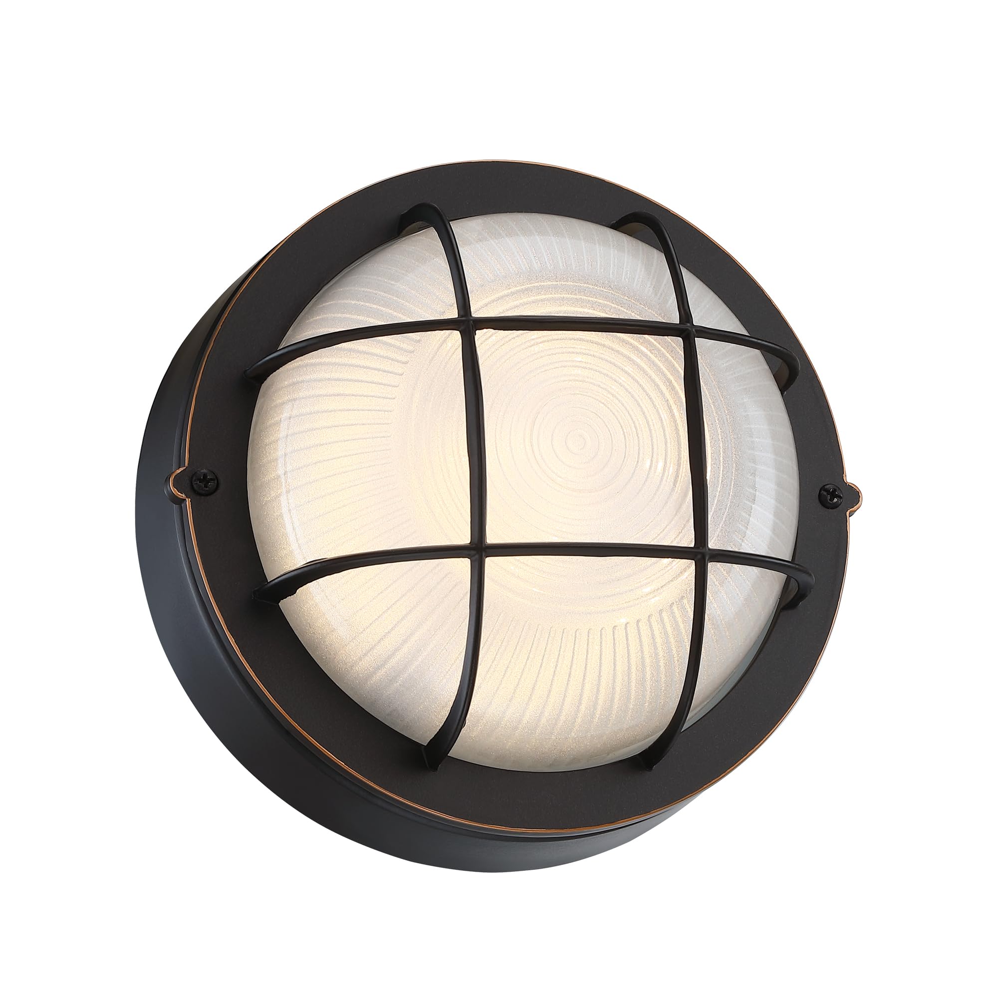 Faymart Lighting 8 Round Bulkhead Led Light Oil Rubbed Bronze - Nautical Outdoor Wall Light 3000K  1500Lm  15W  Waterproof  Rust-Proof  Industrial Farmhouse Oil Rubbed Bronze Bulkhead Light