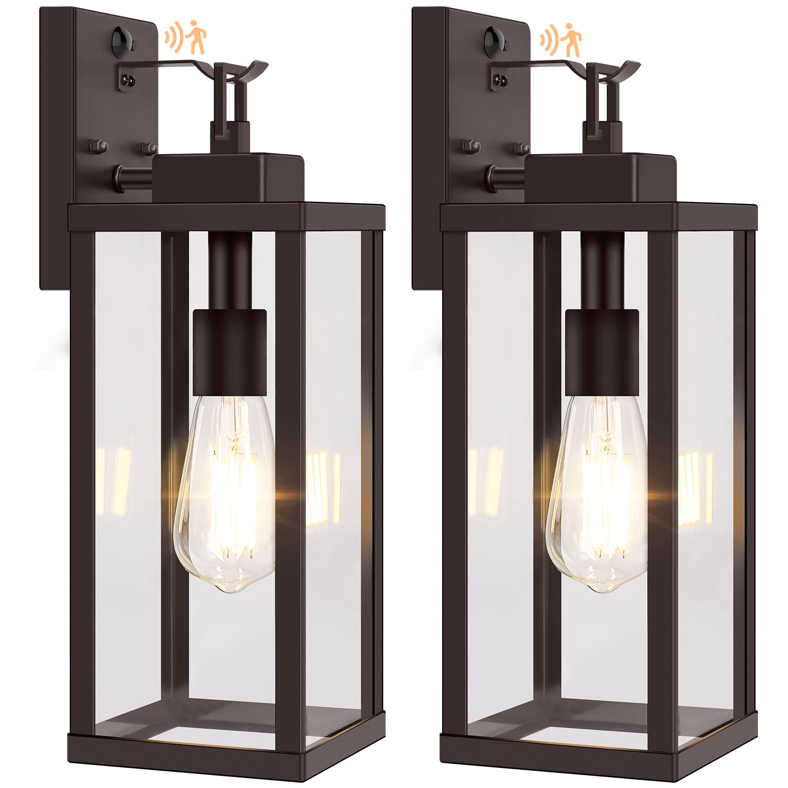 BesLowe Outdoor Wall Lights, Motion Sensor, 16in, Metal, Brown, Dusk to Dawn, 2-Pack, Model A927M
