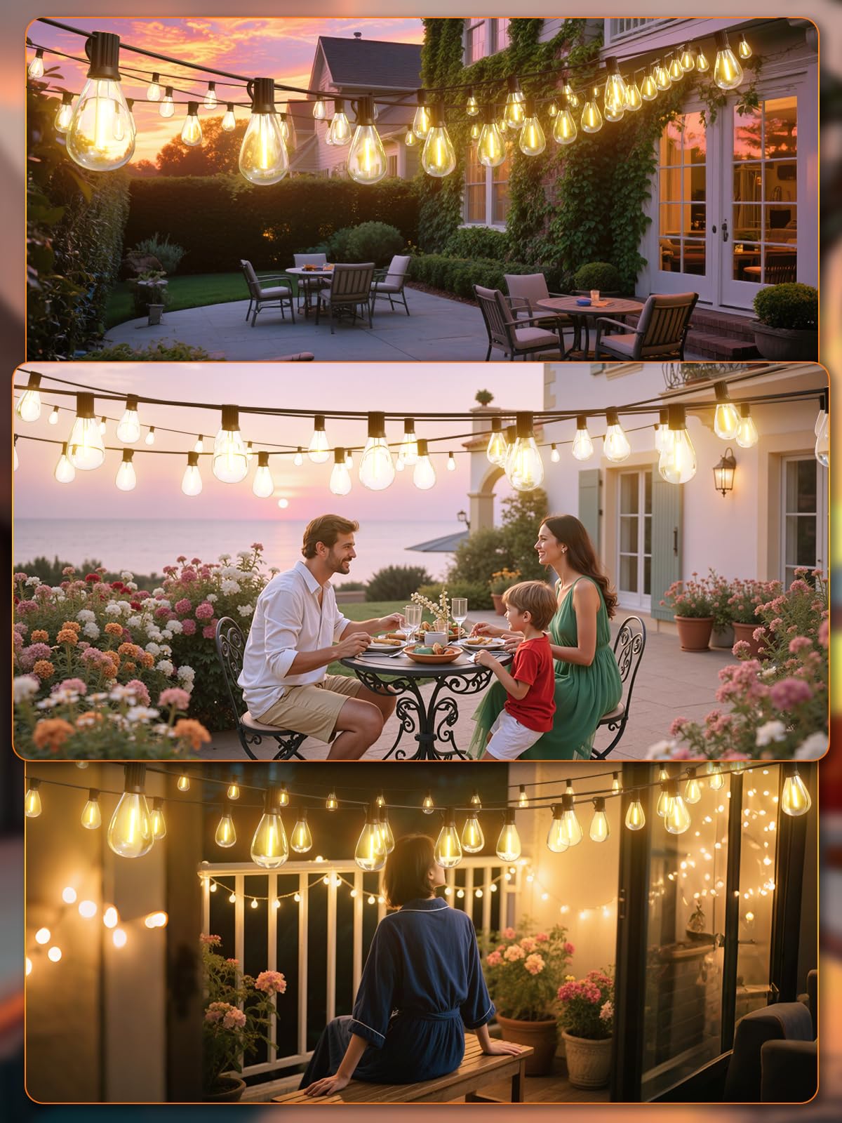 Luckystyle 15Ft Led Outdoor String Lights With Remote  6+1 Shatterproof Bulbs Waterproof And Dimmable Patio Lights For Porch  Garden  Backyard  Deck  Balcony  2700K Hanging Lighting