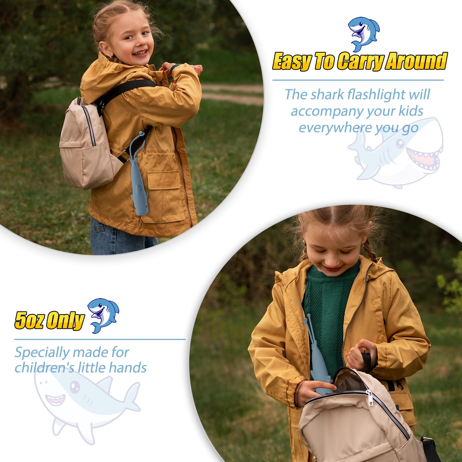 Tepreswes Kids Flashlight - Rechargeable Shark Keychain, Colorful Silicone, Age 3-12, Ideal for Camping & Outdoor Adventures