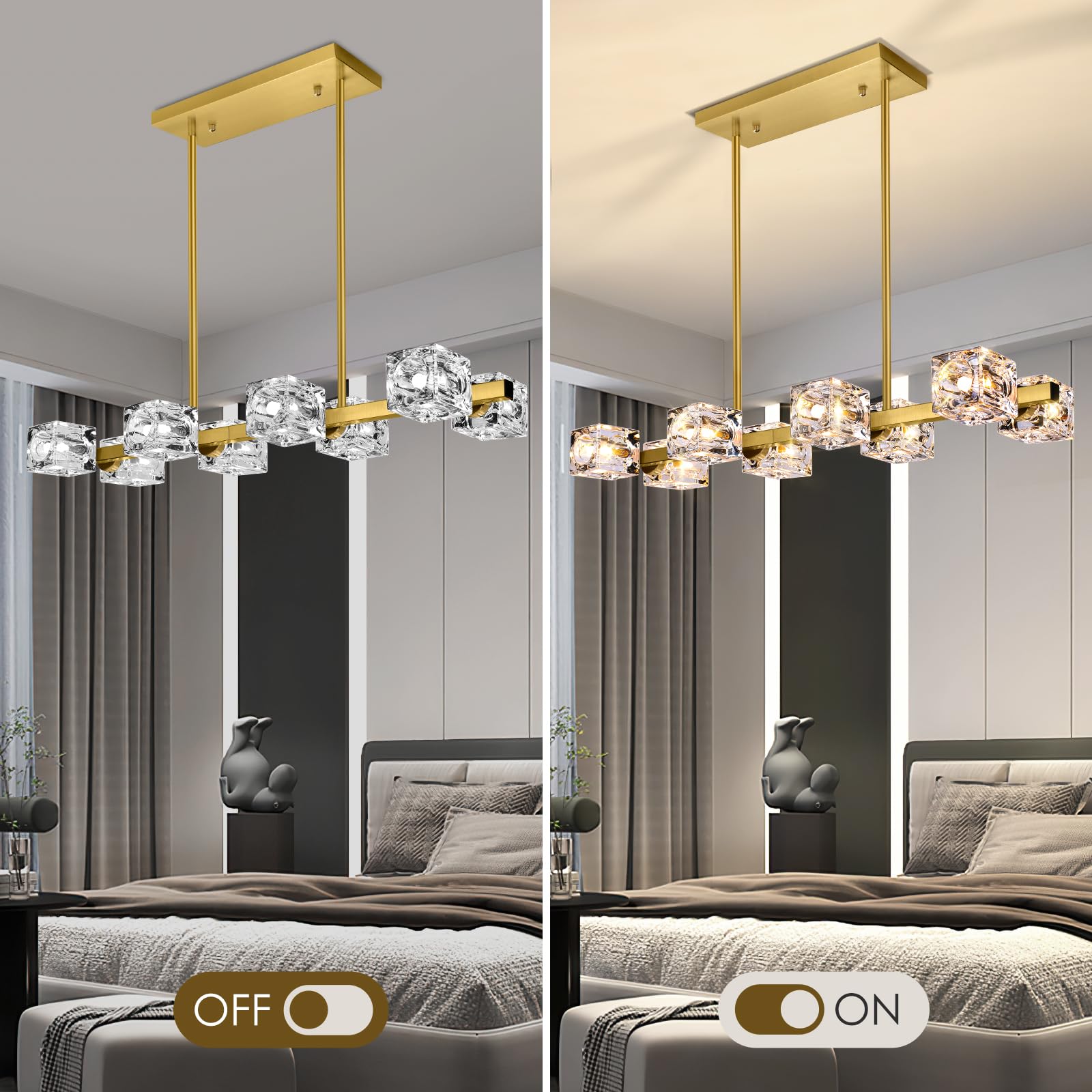 GoBright Modern Crystal Chandelier, 8-Light Gold Metal Pendant Light for Dining Room, Kitchen, Living Room, Model JP2617.8GD
