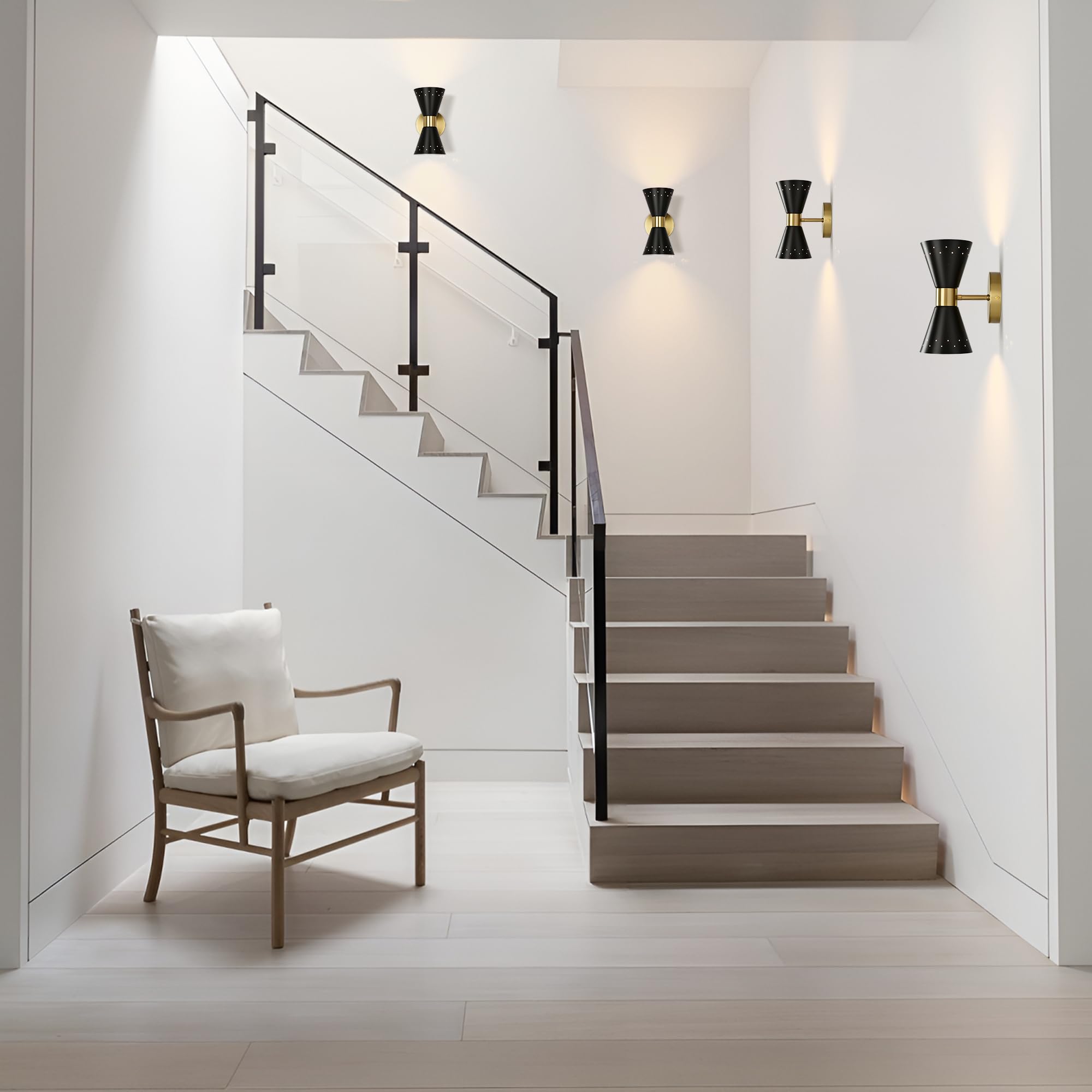 Merbotin Black Wall Sconces Set of 2, Mid Century Modern Metal Lighting, E12 Base, Hardwired for Bathroom, Bedroom, Living Room, Model 800220-2WB