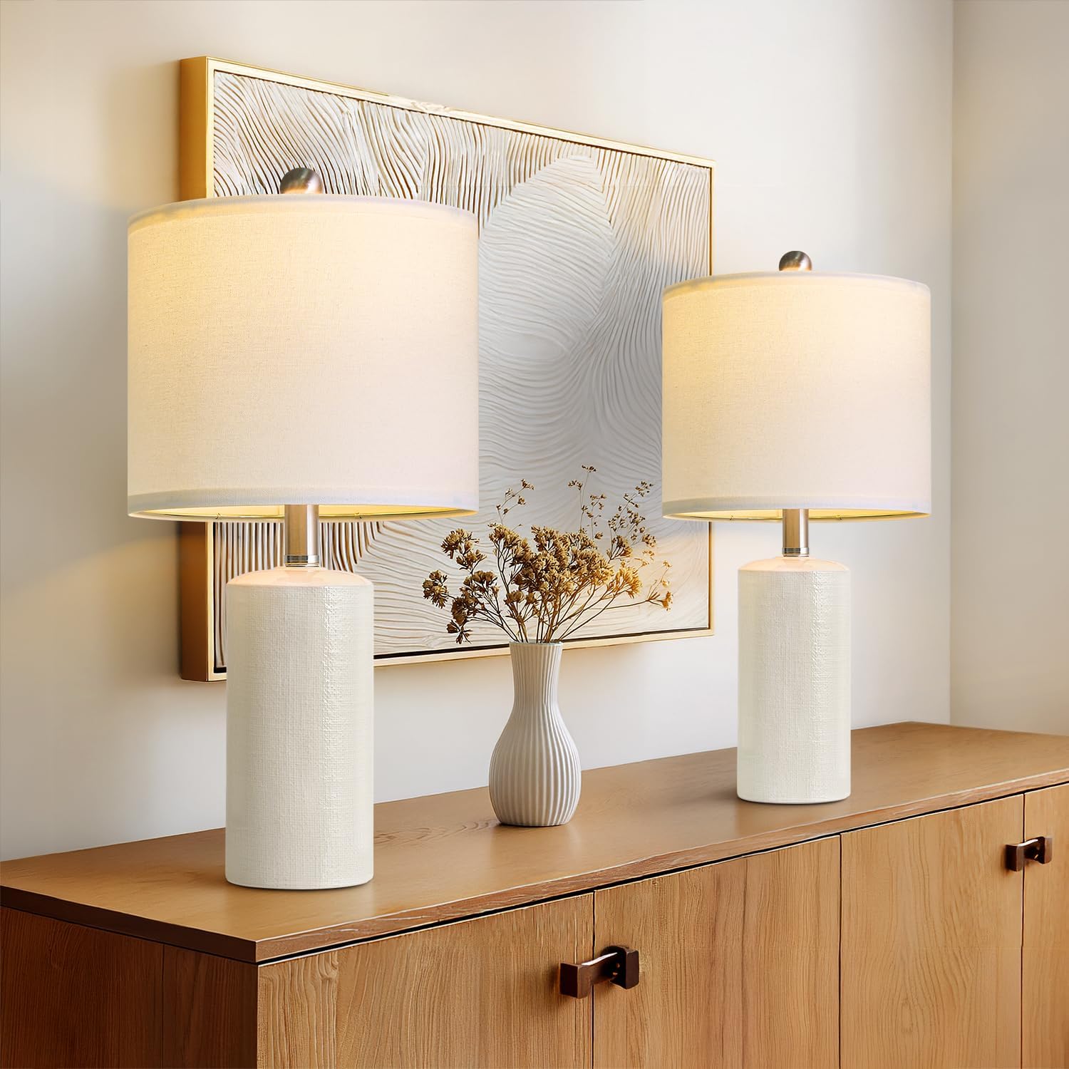 G-SAFAVA 20.5 Small Table Lamps for Living Room Lamp Set of 2 Ceramic Lamps for Bedroom Bedside Lamps Modern Boho Lamps for Night Stands Farmhouse Nightstand Lamp Side End Table Lamp  White