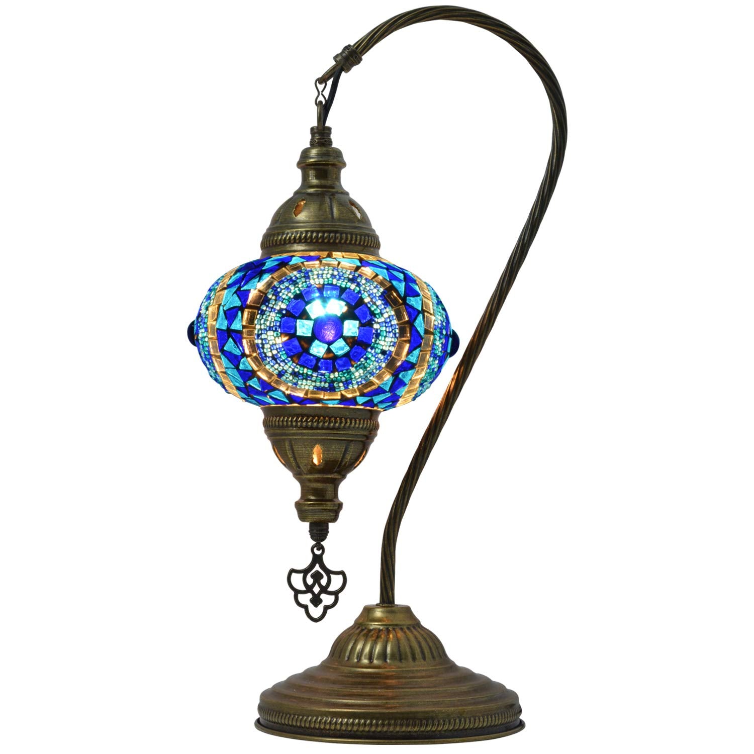 mozaist Turkish Swan Neck Mosaic Table Lamp, Stained Glass, Antique Bohemian Design, E12 Socket, Color B1