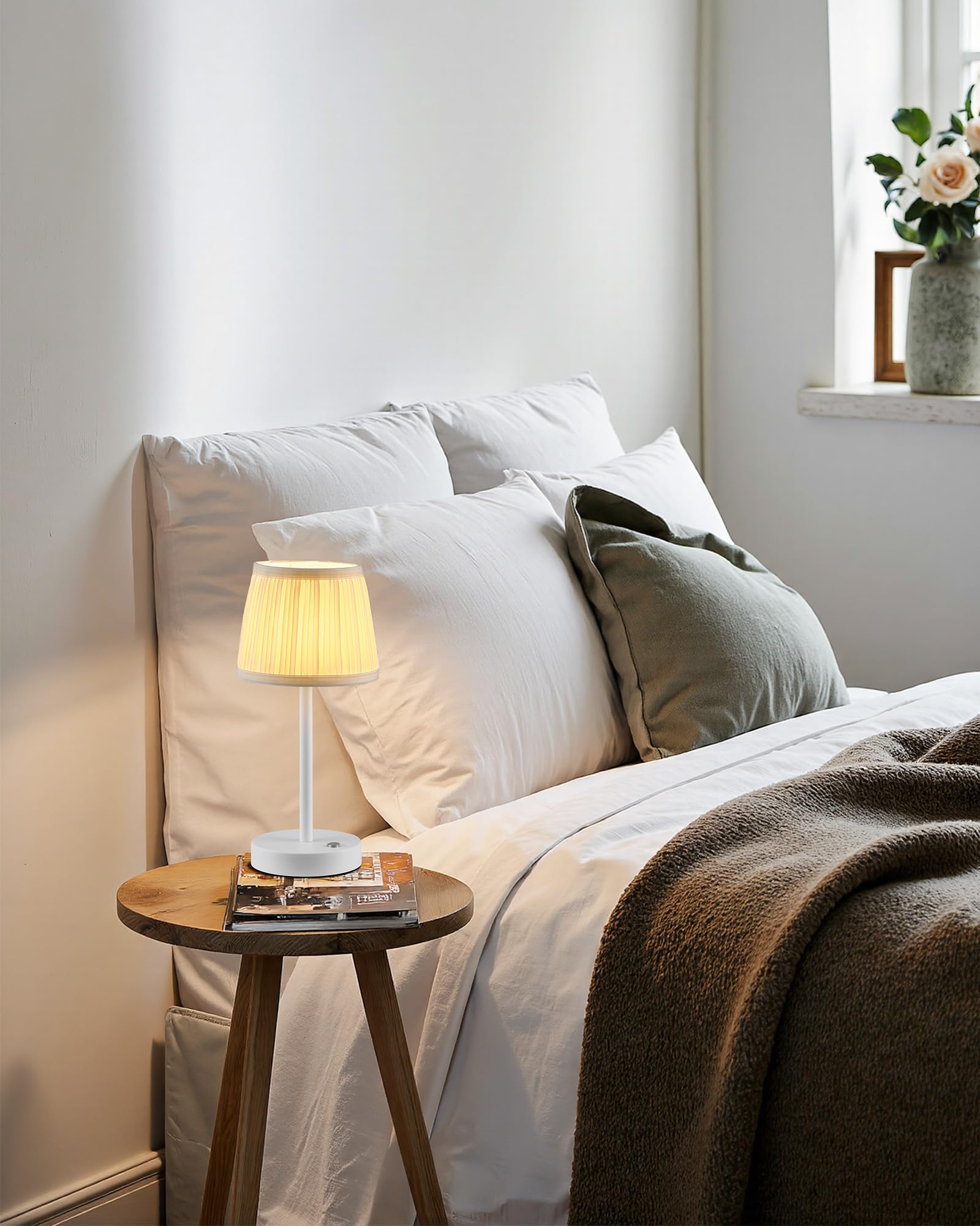 Pusu 2 Pack Cordless Led White Table Lamps  Rechargeable 4000Mah 3 Way Dimmable Bedside Small Lamp With Fabric Shade  Lighting For Bedroom  Kids Room  Bathroom  Kitchen  Decor  Gift  Night Light