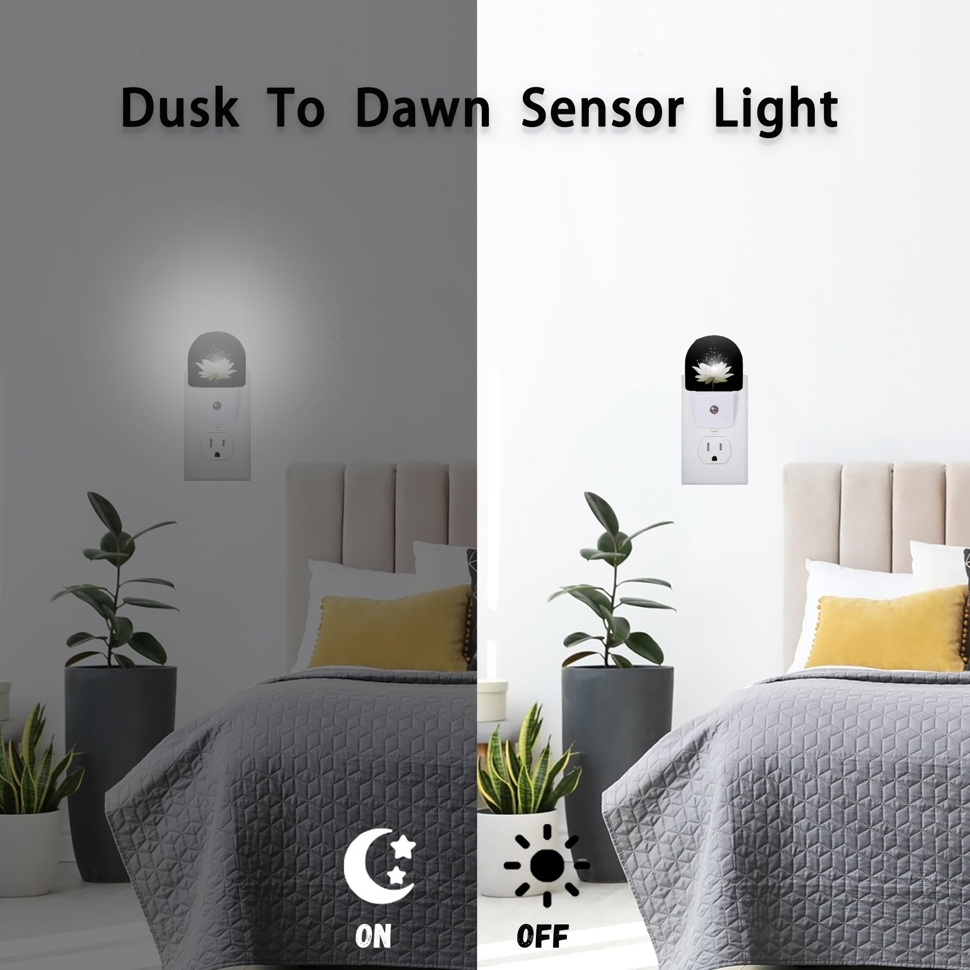 Axxitude Magic White Lotus Flower Night Lights Plug Into Wall For Girls Boys Room,Night Light Led Lamp Dusk To Dawn Sensor Round