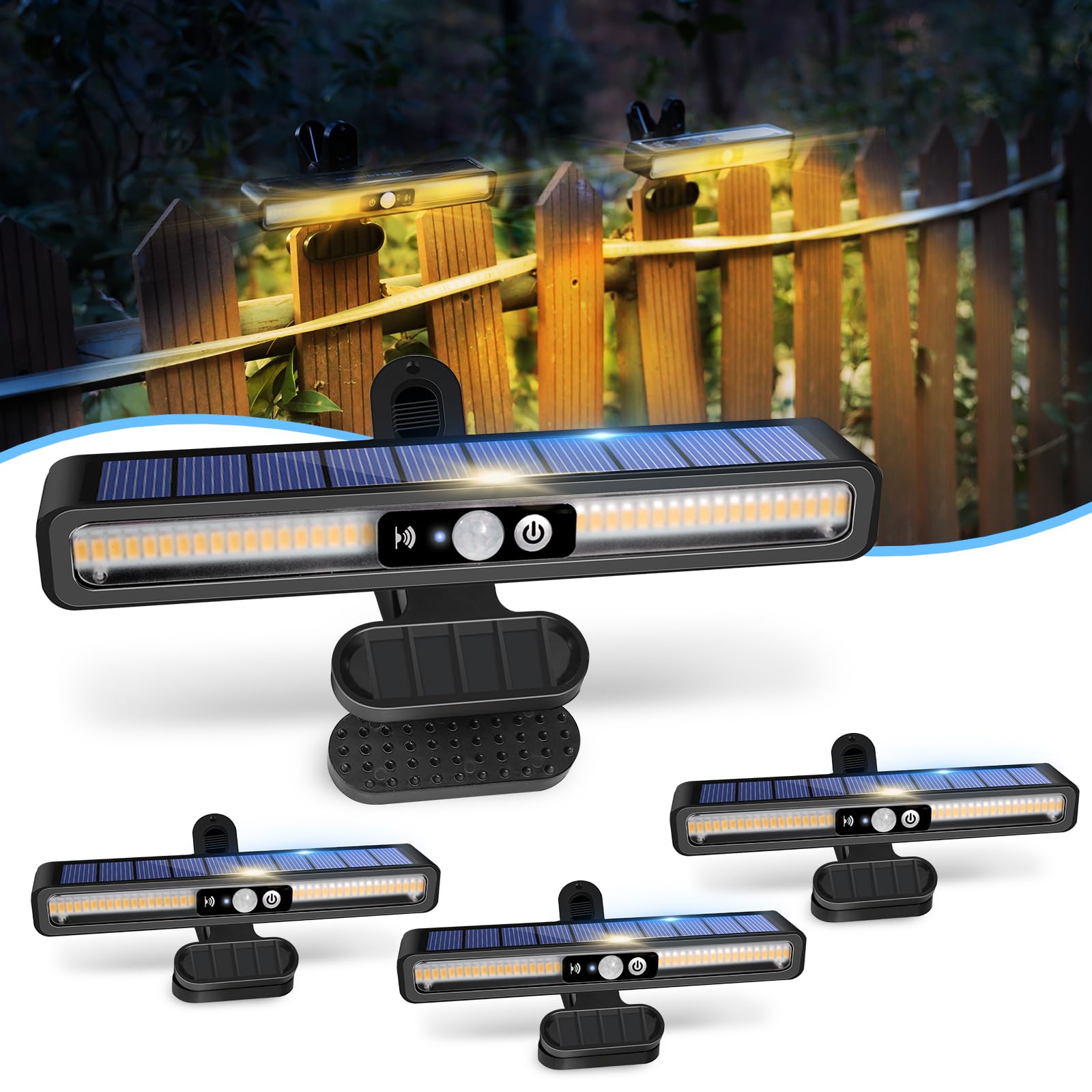 sunlight encounter Clip On Solar Motion Lights Outdoor Waterproof, 4 Pack Motion Sensor Outdoor Lights with 36 LEDs, 3000K, Port