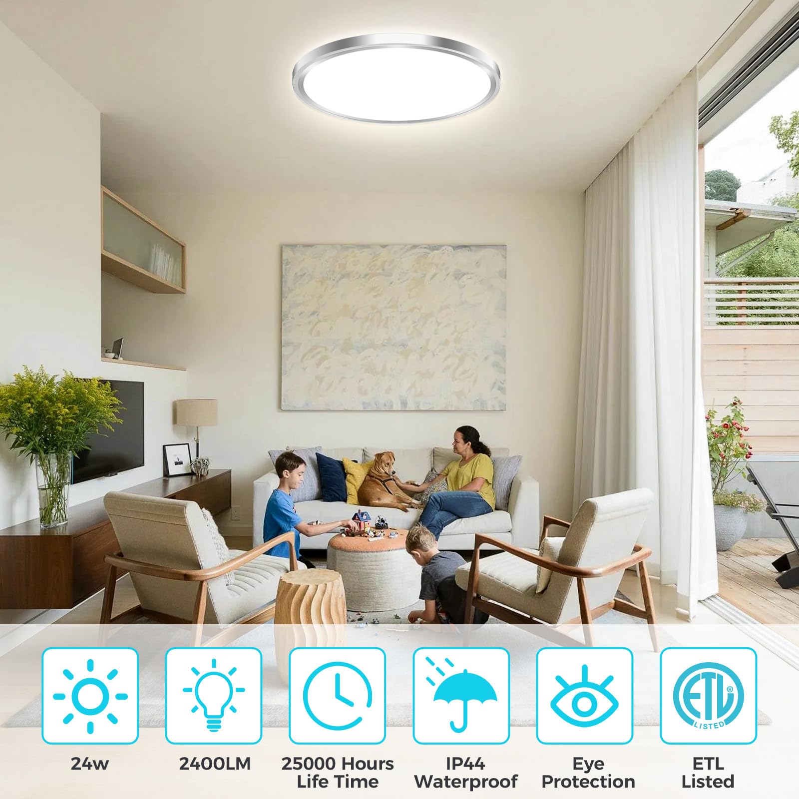 Libtit 6Pack Led Ceiling Light 13Inch, 24W 2400Lm Bright Light Fixture Brushed Nickel, Adjustable 3000K/4500K/6000K, Modern Slim