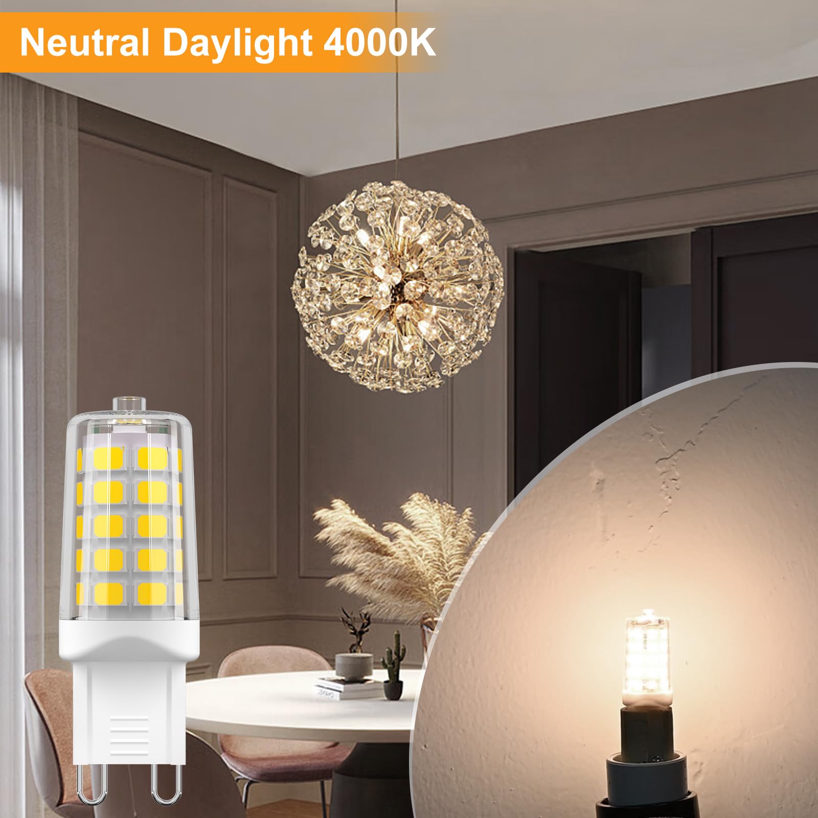 BAOMING G9 LED Bulb Dimmable 4W, 4000K Neutral White, 450LM, Ceramic Base, 12 Pack