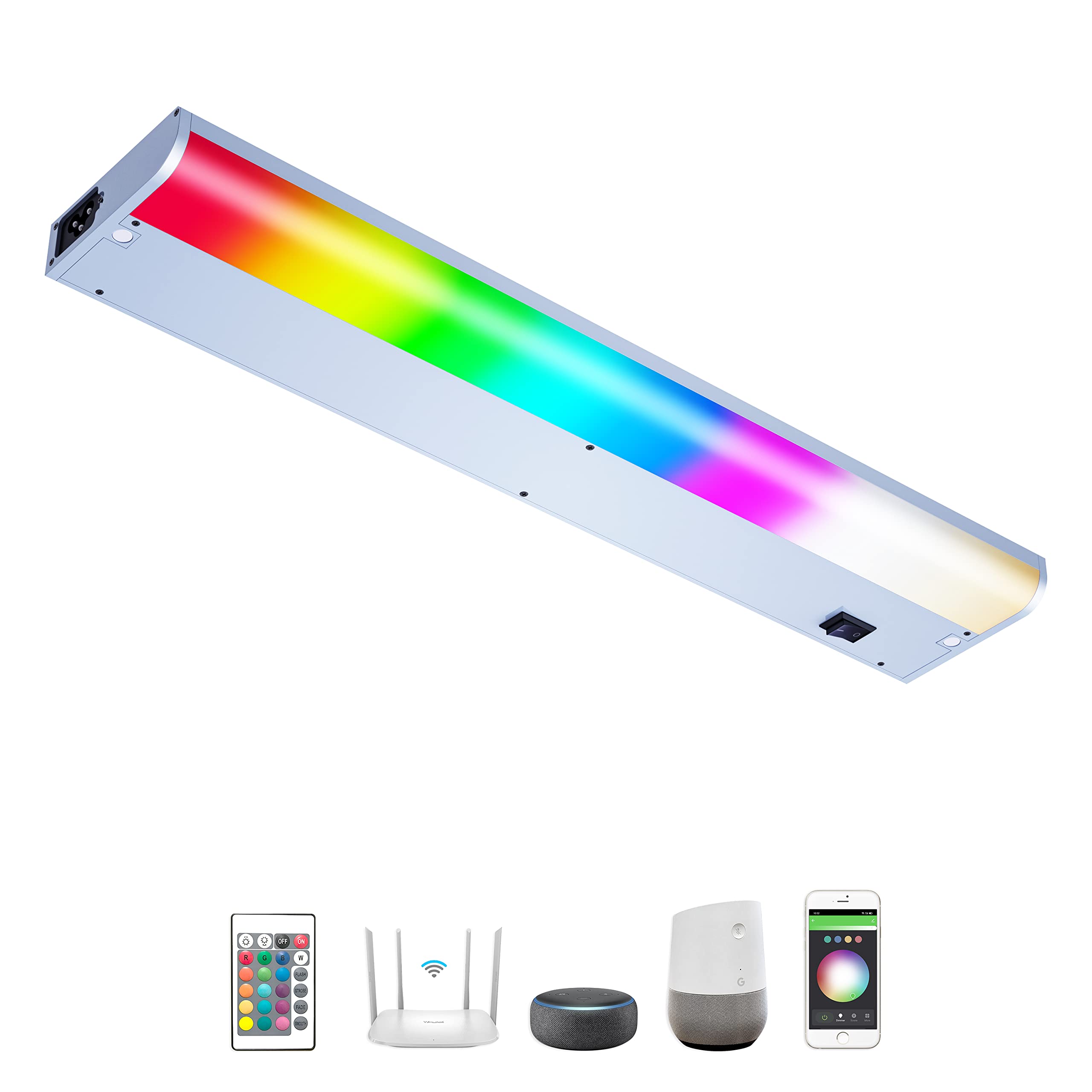LAMPAOUS Smart Under Cabinet Lights Hardwired RGBCW Dimmable 24 Inch Silver Housing Direct Wire for Kitchen Cabinets