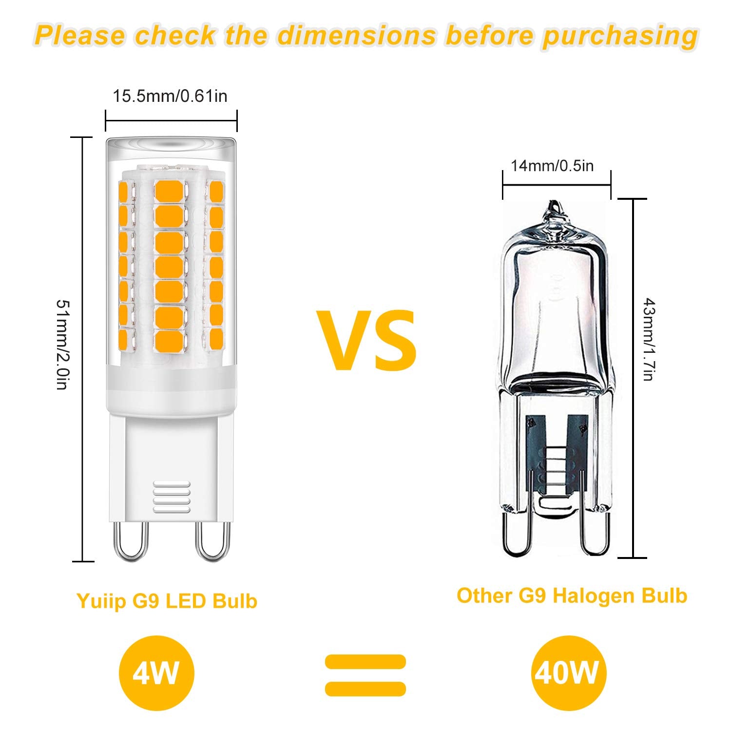 Yuiip G9 Led Light Bulb, 4W Equivalent, Warm White 3000K, 400Lm, Ceramic Base, 6 Pack