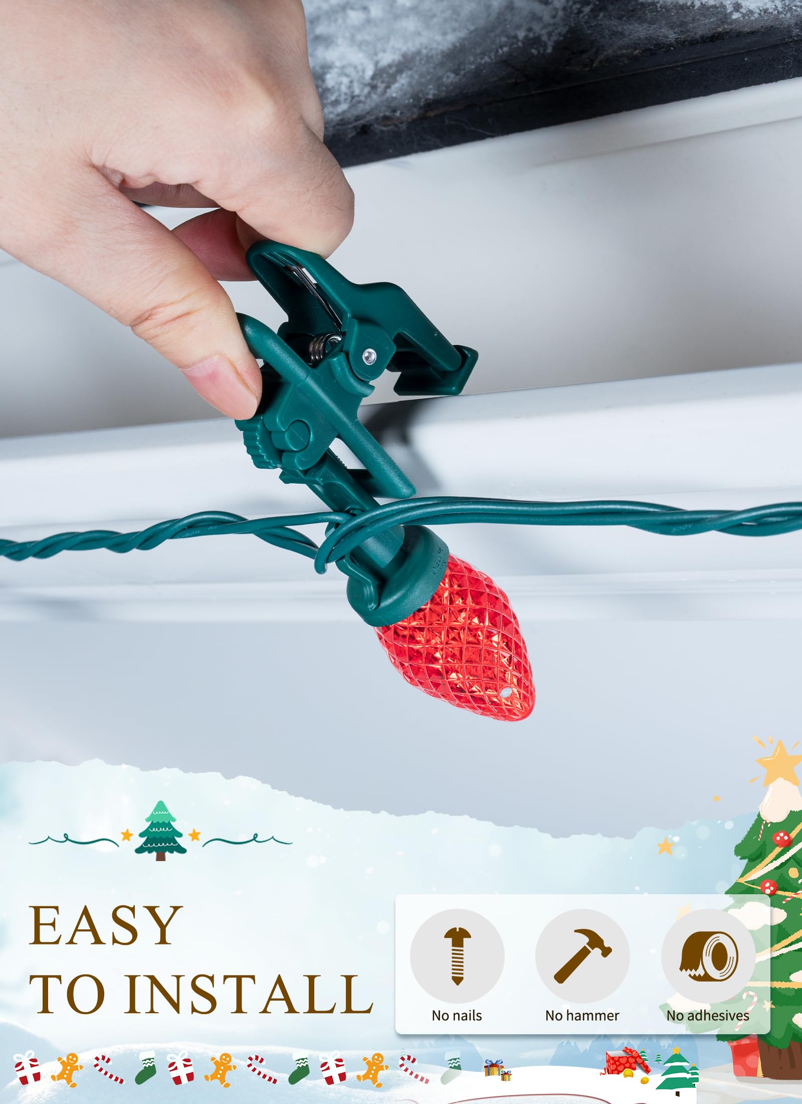 Brightown C9 LED Christmas Lights, 100 Waterproof Strawberry String Lights, 68 Ft, Red & Green, Model GY-C9-X-33-3B