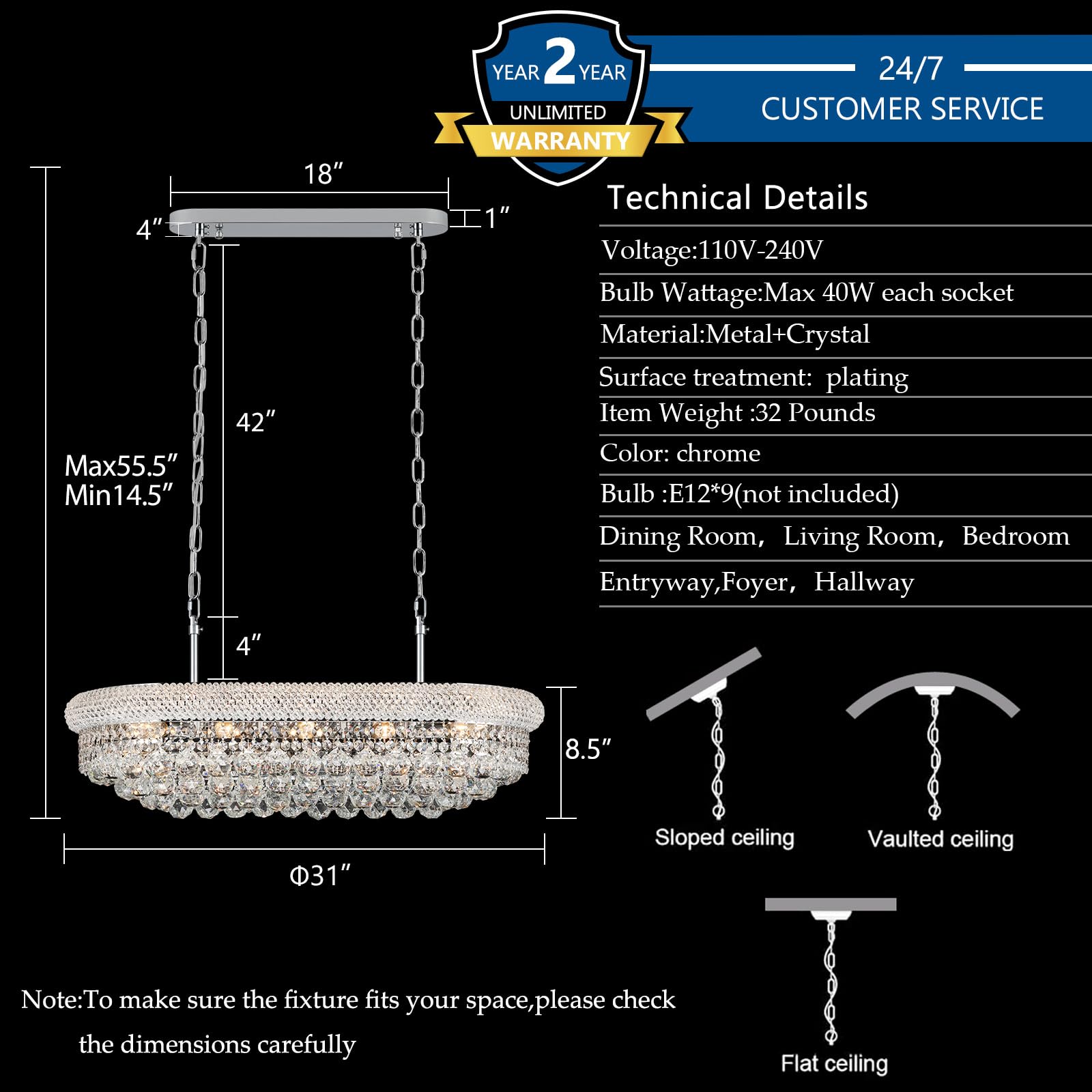 Crystal Chandeliers For Dining Room Light Fixtures Over Table  Modern Crystal Chandeliers For Kitchen Lsland  9 Lights Empire Style Chrome stylish Lighting Fixtures For Living Room Bar L31 Inch