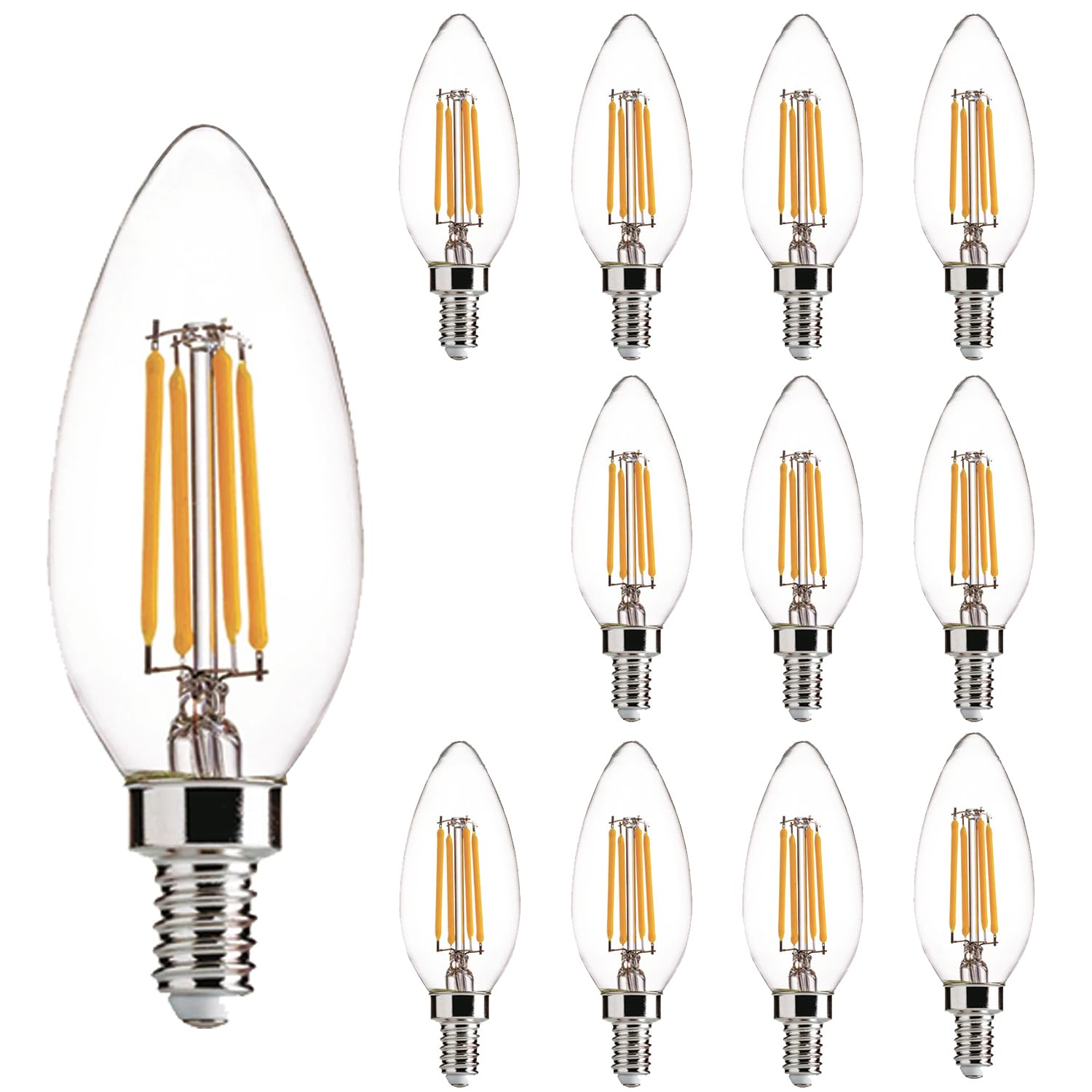 H&D Home Interchanges E12 LED Light Bulbs Dimmable 4W 2700K Warm White Glass 12 Pack