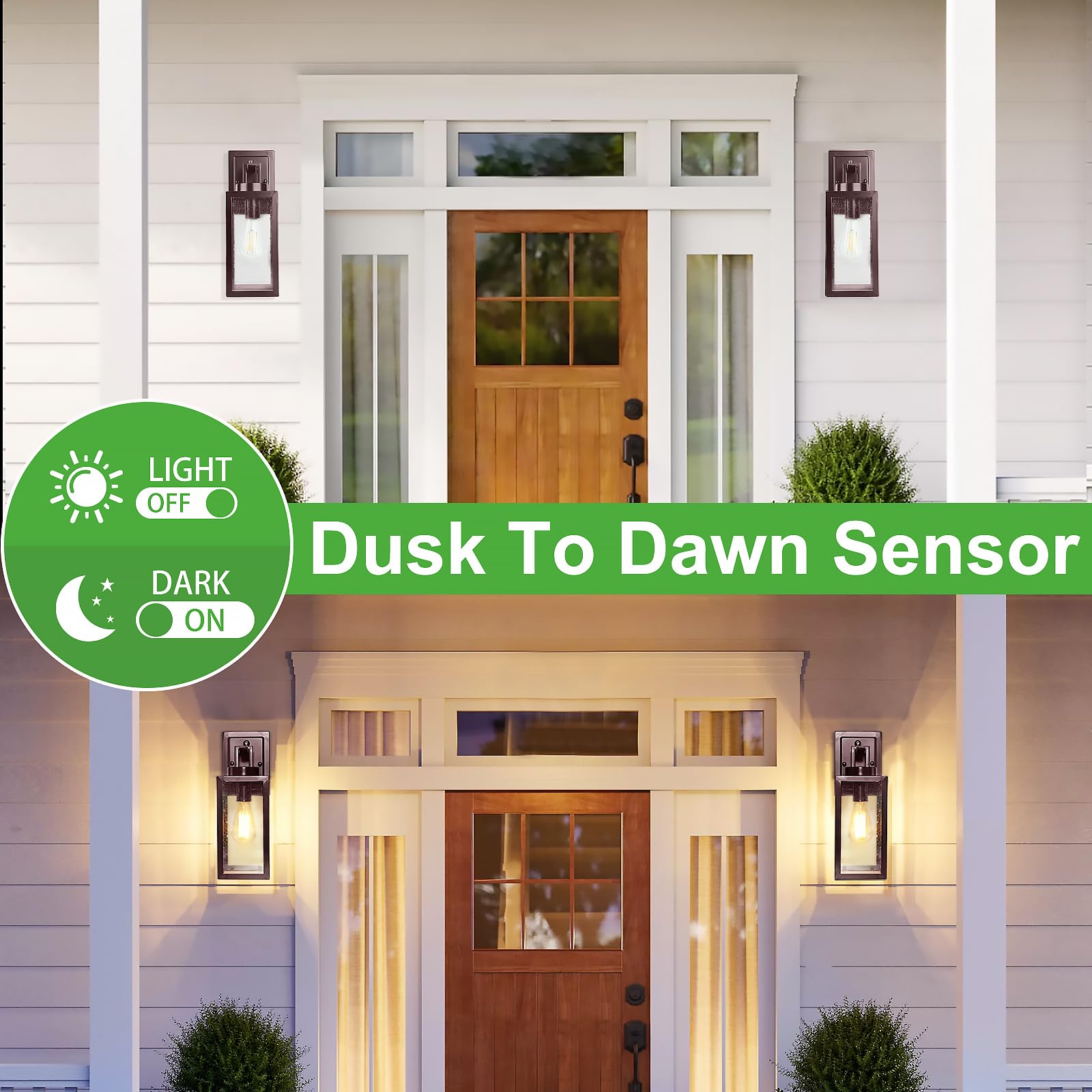 2 Packs Dusk To Dawn Outdoor Wall Lantern With Sensor, Exterior Porch Light Fixtures Wall Mount, 100% Waterproof Anti-Rust, Outd