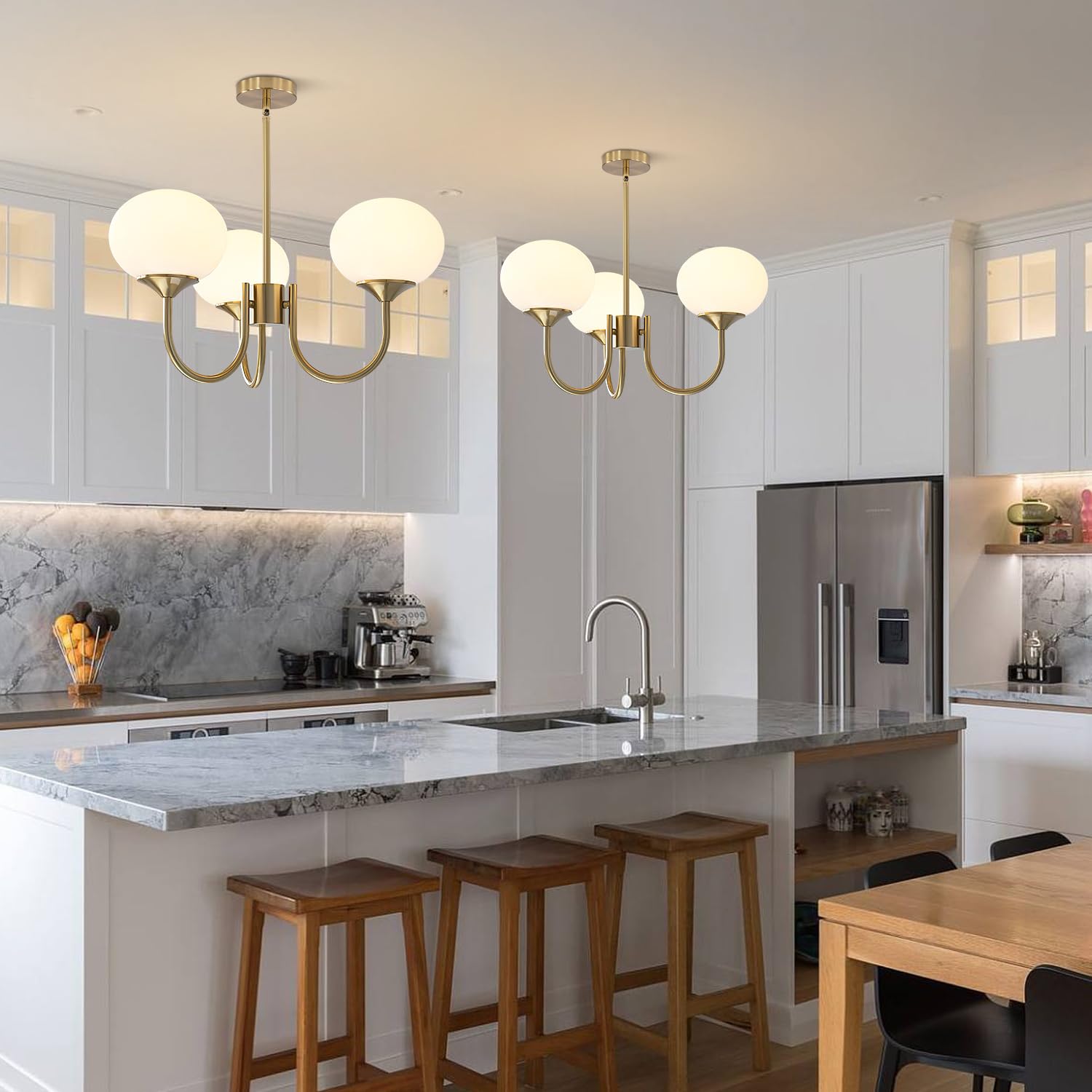 Bokt Mid Century Modern Globe Sputnik Chandelier Vintage 3 Light Milk Glass Pendant Light Large White And Gold Ball Chandelier Light Brushed Brass Sputnik Hanging Light Fixture For Bedroom