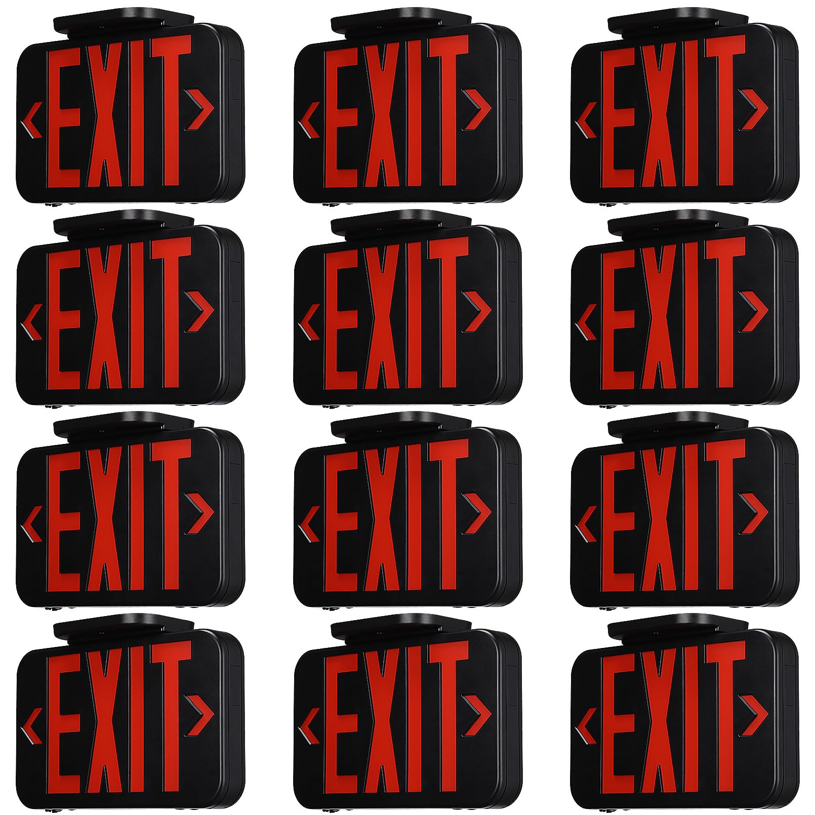 TORCHSTAR 12-Pack Red LED Exit Sign, Emergency Exit Light with Battery Backup, Double Face, UL 924, AC 120/277V, Damp Location, 