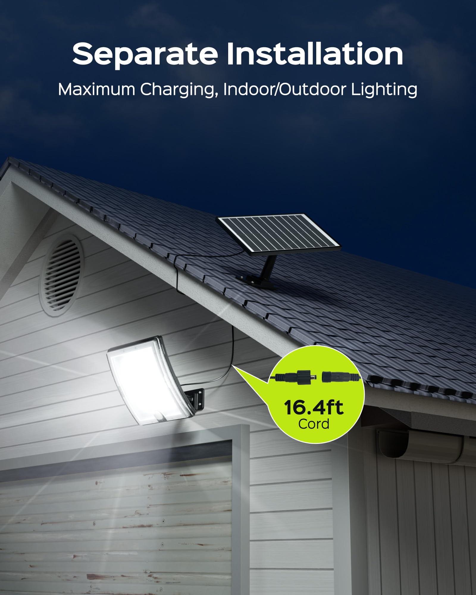 JACKYLED Solar Motion Sensor Lights, Waterproof 2-Pack, 16.4ft Cord, Dusk to Dawn, Black, Model JX-BD001C
