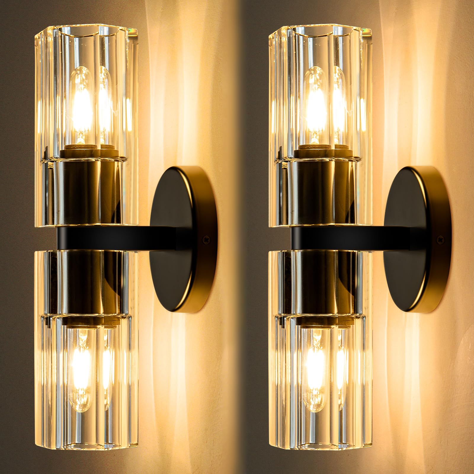 Plsintly Black Crystal Wall Sconces Set Of Two  Wall Sconce Set Of 2  Black Sconces Wall Lighting With K9 Crystal Lampshade  Wall Lights For Bedroom Living Room Bathroom Hallway