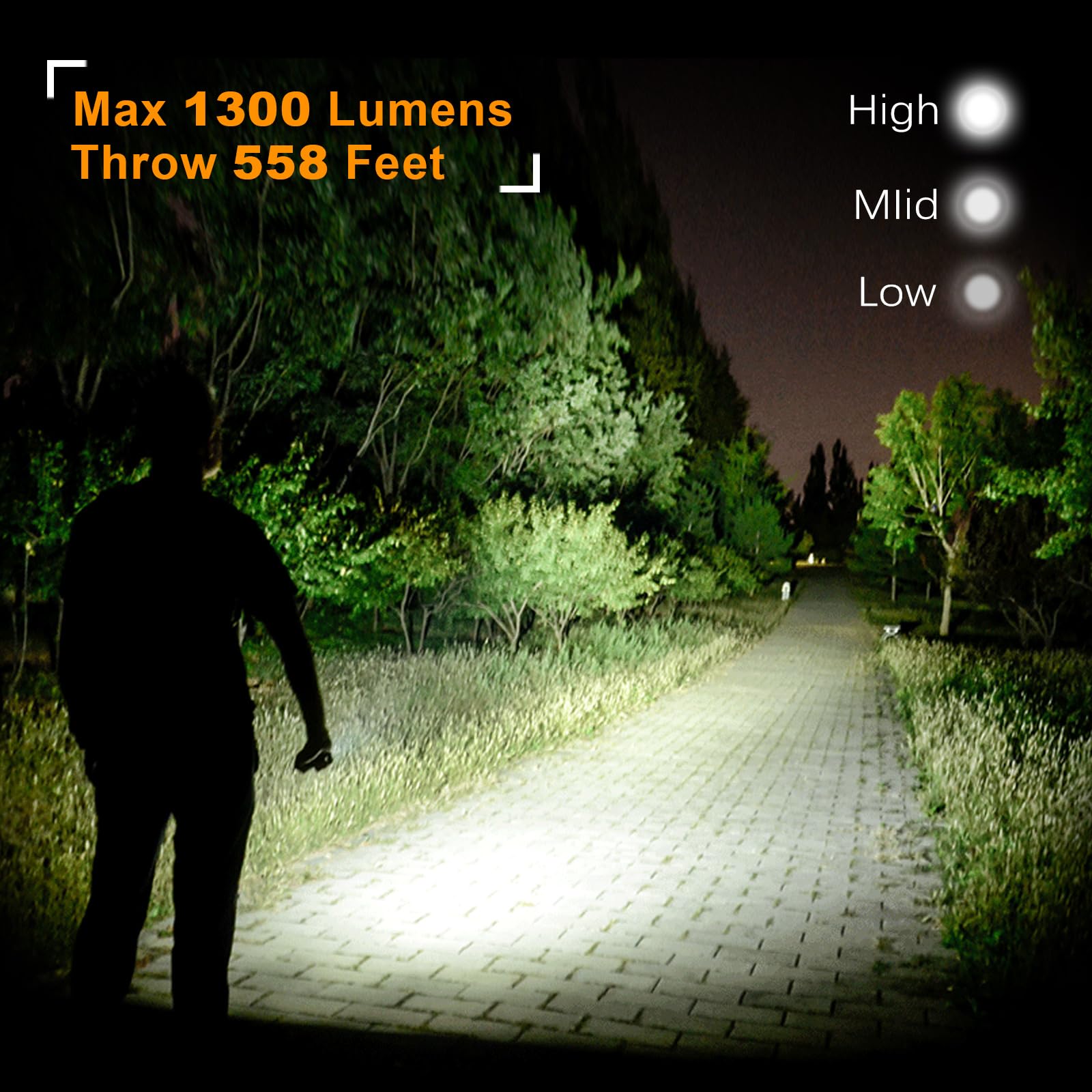 VTIGER T1A Mini Pocket Flashlight, 1300 Lumen, OD Green, Rechargeable Aluminum LED Light with Clip for Camping & Outdoor Use