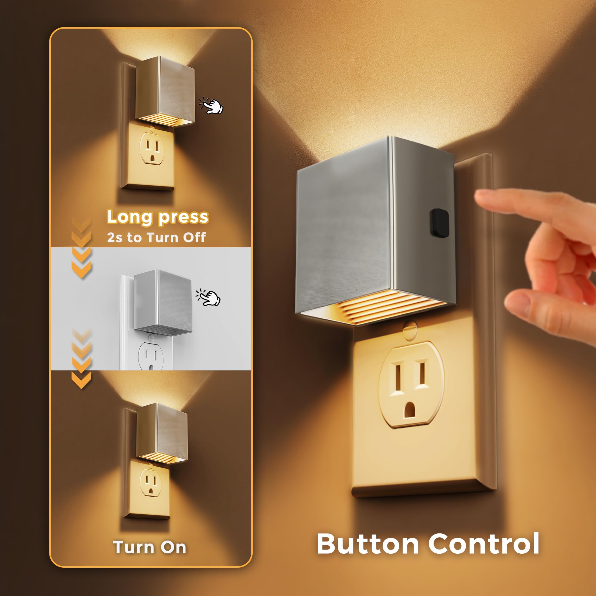 L Lohas Led Night Light,Night Lights Plug Into Wall,[2-Pack] Dimmable Night Light With Light Sensor,3000K Warm White,Silver Nigh