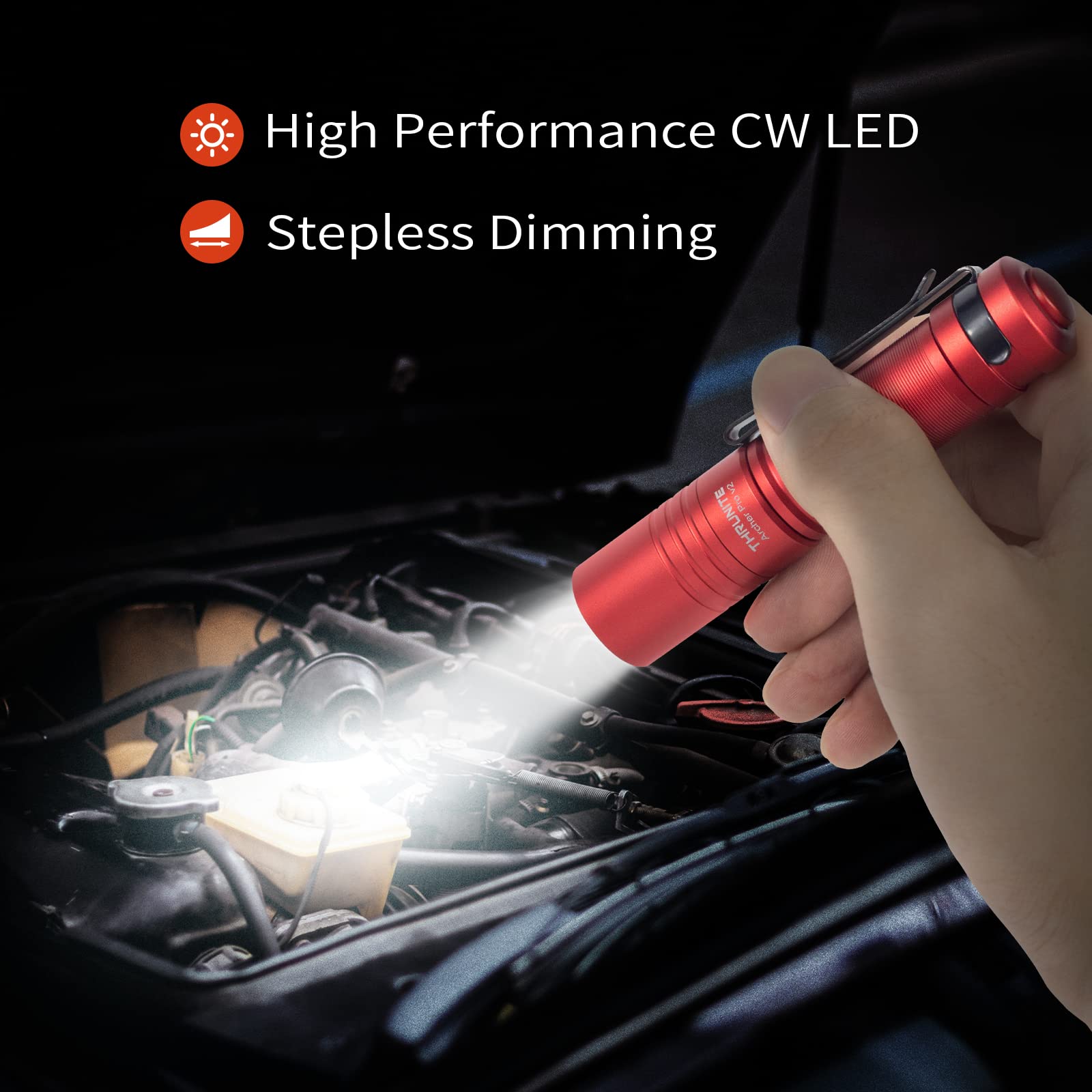ThruNite Archer Pro V2 EDC Flashlight - 950 Lumens, USB-C Rechargeable, Pocket Size, Aluminum, Red CW