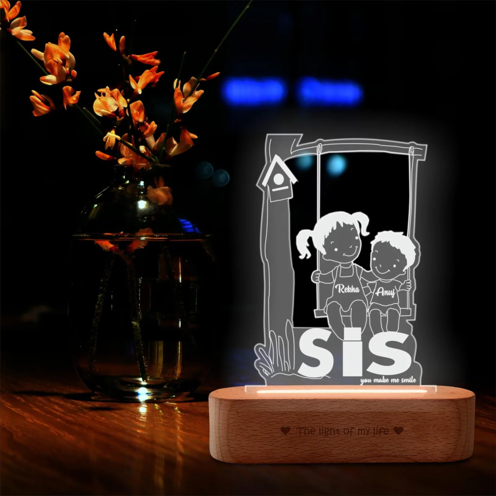 ZOCI VOCI Acrylic Personalized Engraved LED Lamp- Birthday Gift For Sister, Cousin Or Sibling | Unique Gift For Rakhi (Sis), Mul